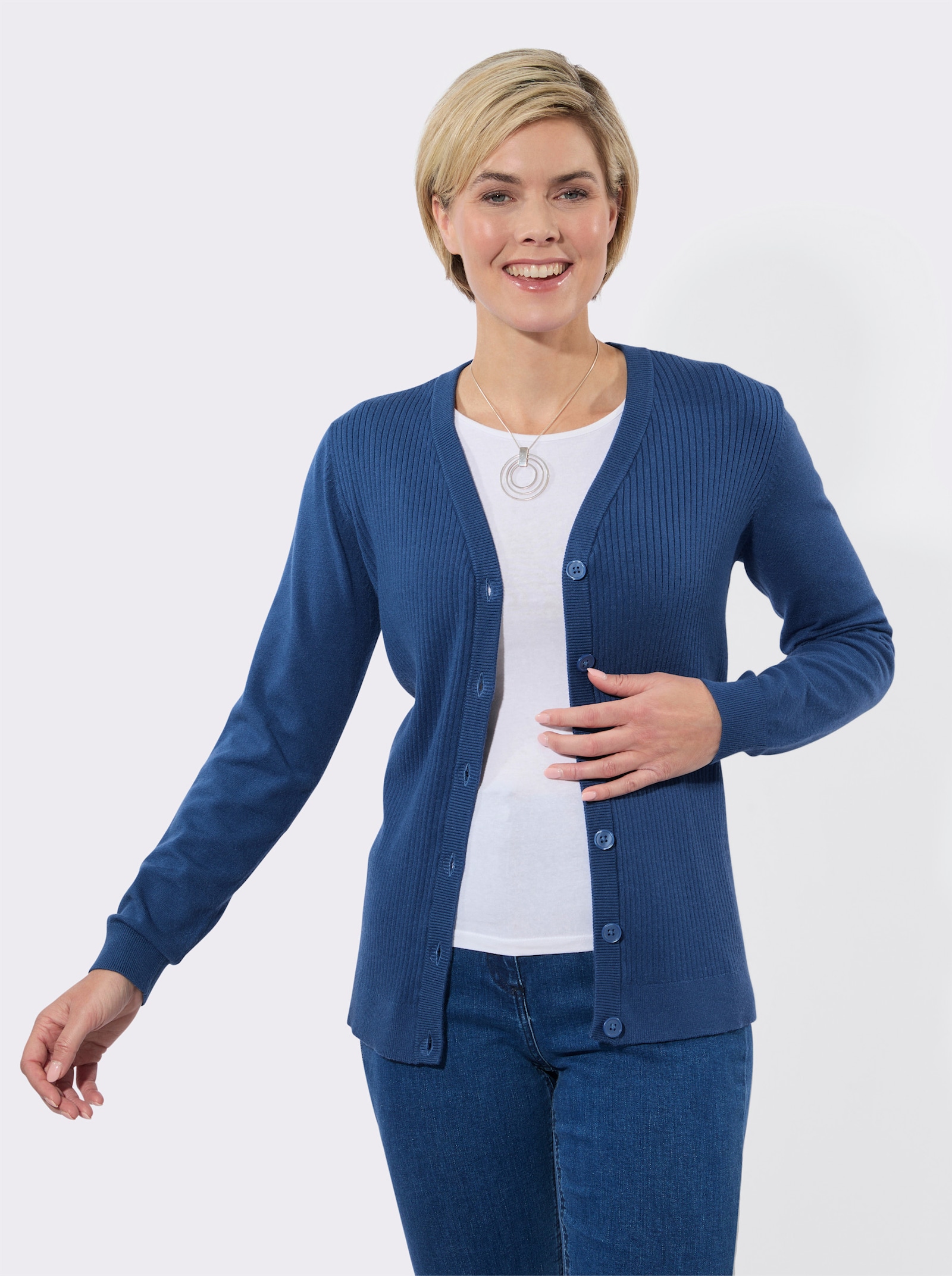 Strickjacke mit V-Ausschnitt - jeansblau