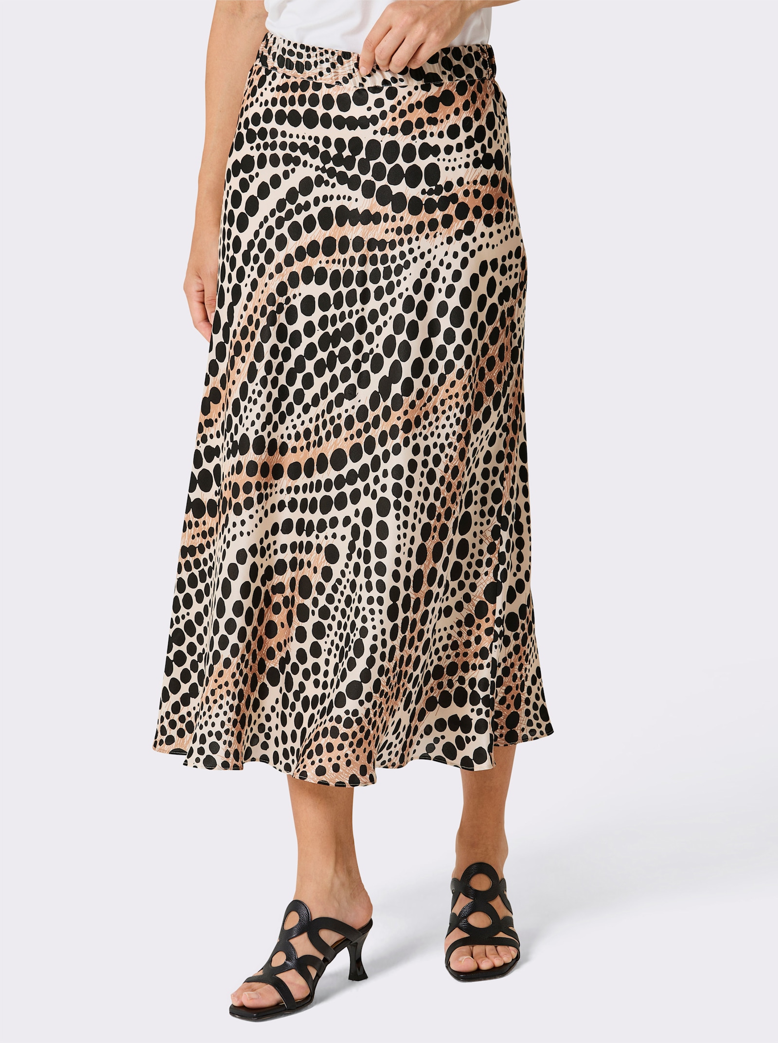 CREATION L PREMIUM Schlupfrock im Seiden-Viskose-Mix - elfenbein-schwarz-bedruckt