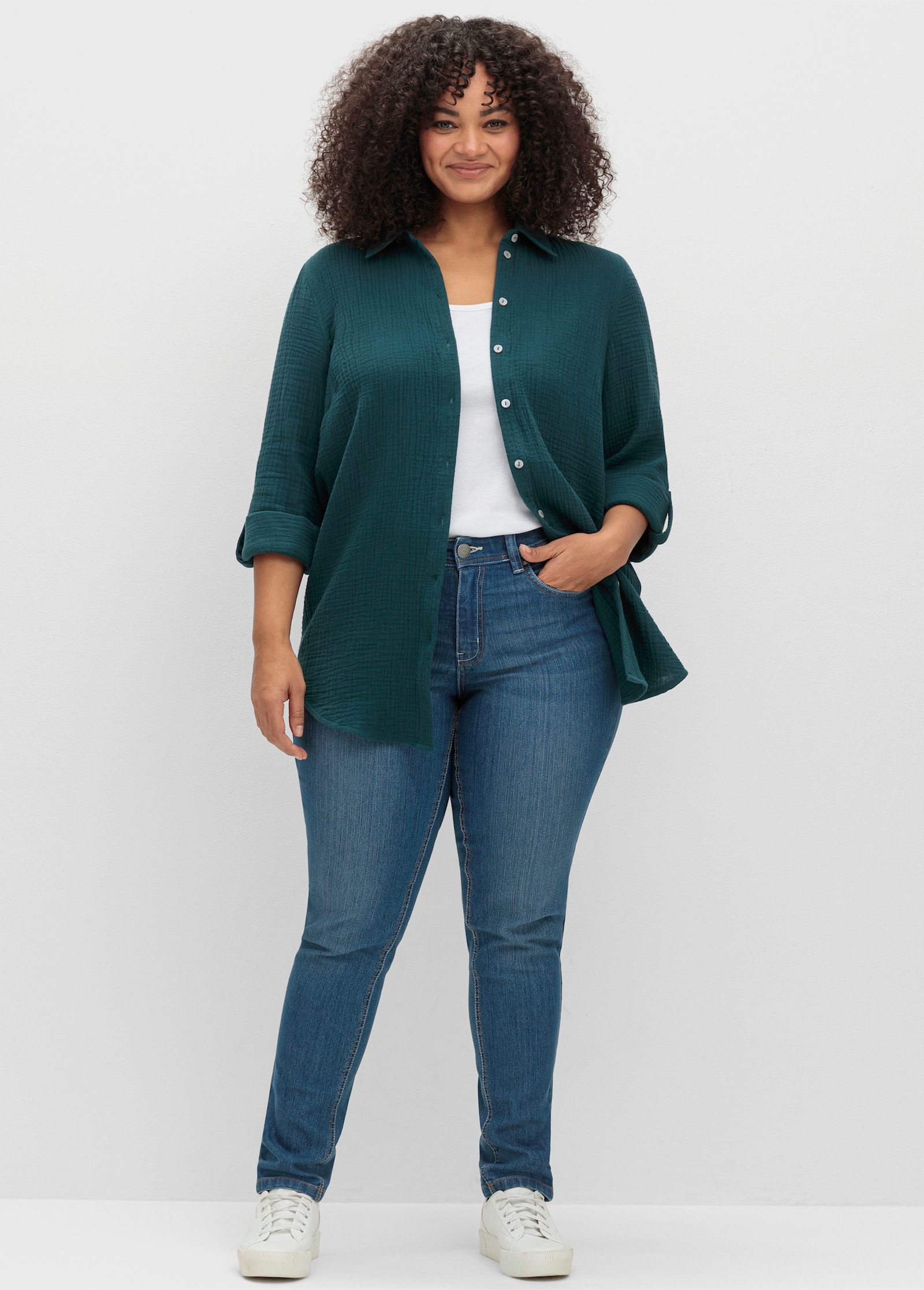 sheego Baumwollbluse in Musselinqualität - petrol