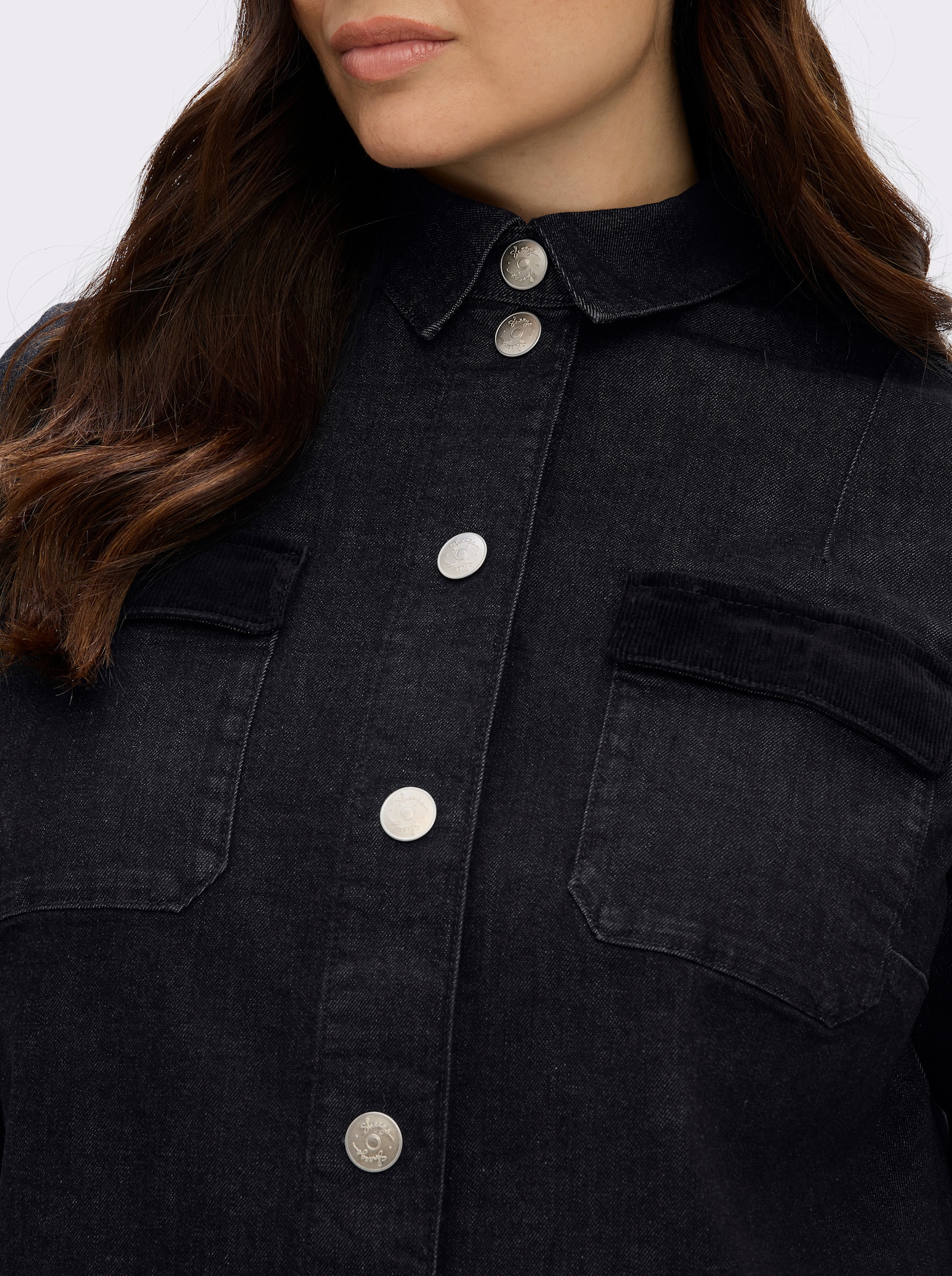 sheego Jeansbluse mit Cord-Details - dark blue