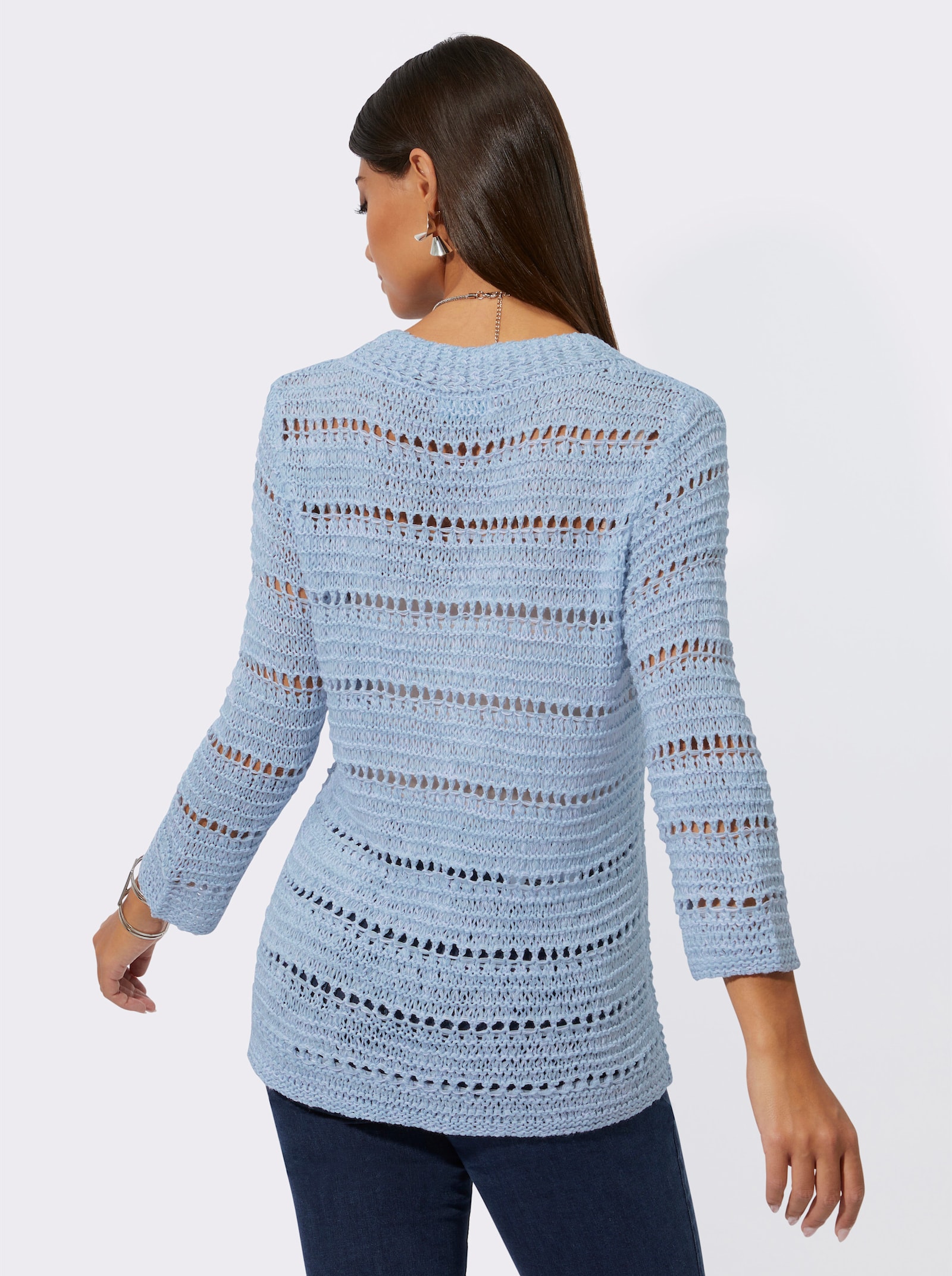 3/4 Arm-Pullover im Strickmuster-Mix - hellblau-ecru-meliert