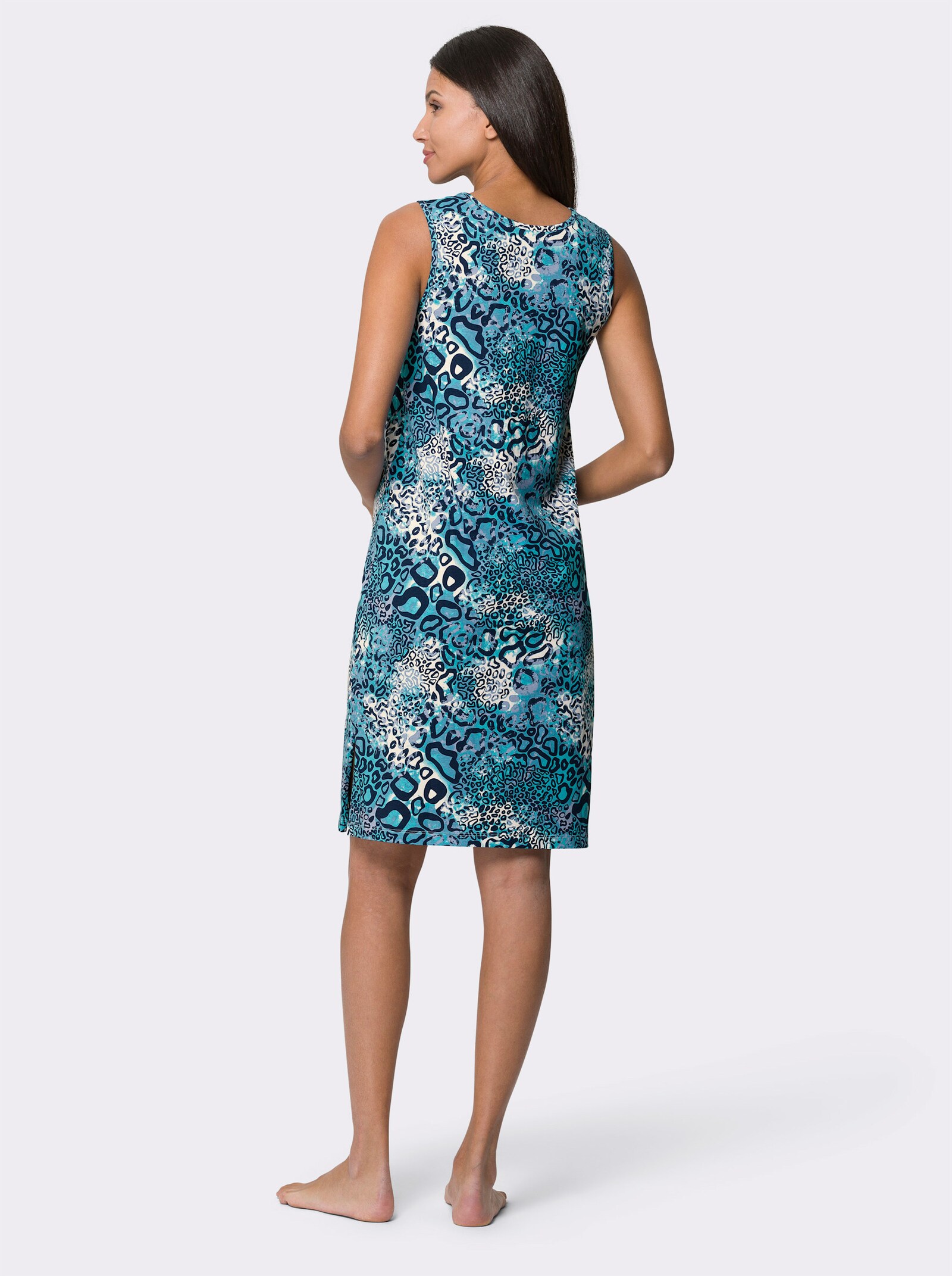 Sommerkleid mit Animal-Druck - bleu-türkis-bedruckt