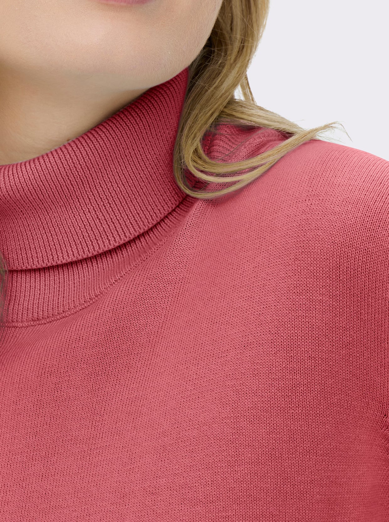 Rollkragenpullover aus reiner Baumwolle - korallenrot