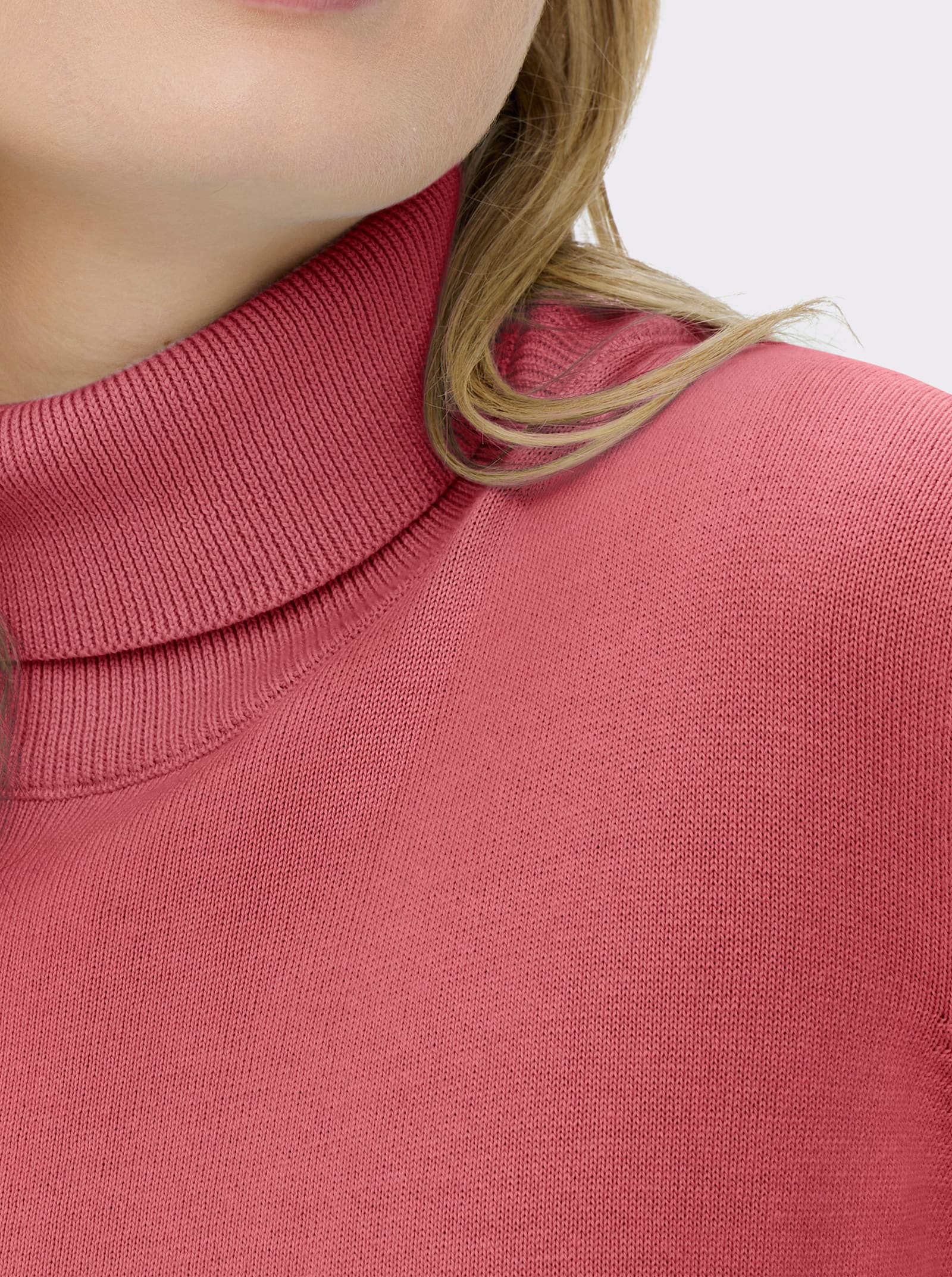 Rollkragenpullover aus reiner Baumwolle - korallenrot