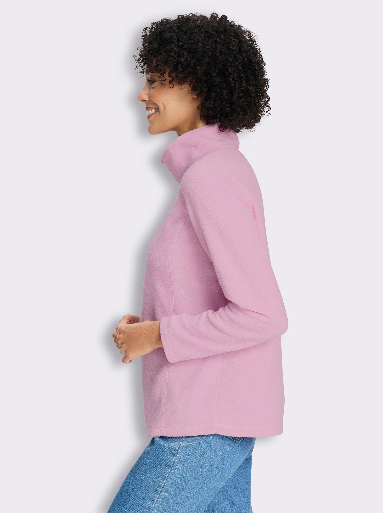 Fleeceshirt mit Stehkragen - rosé