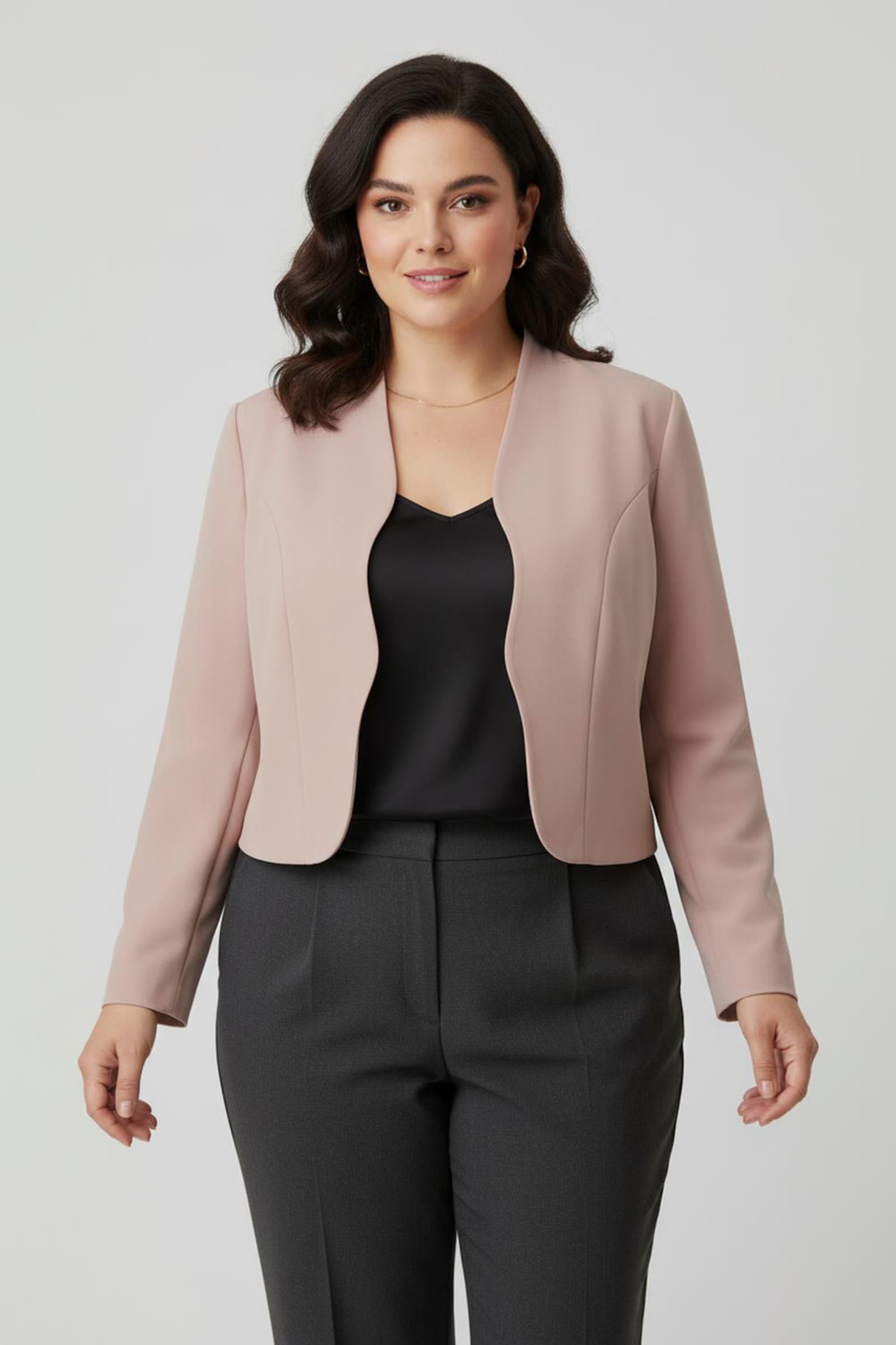 Bolerojacke mit Wellenabschluss, Stehkragen - puder