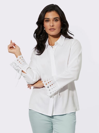 Langarmbluse mit Rückenpasse und Kellerfalte - ecru