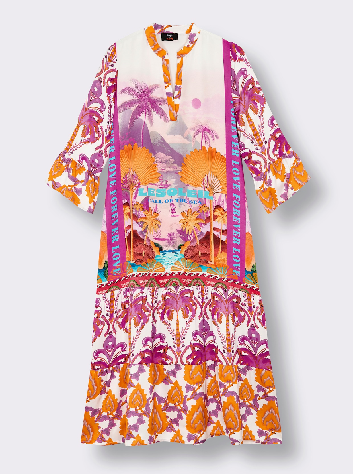 sheego loves miss goodlife Stufenkleid in Maxilänge - ecru-violett-bedruckt