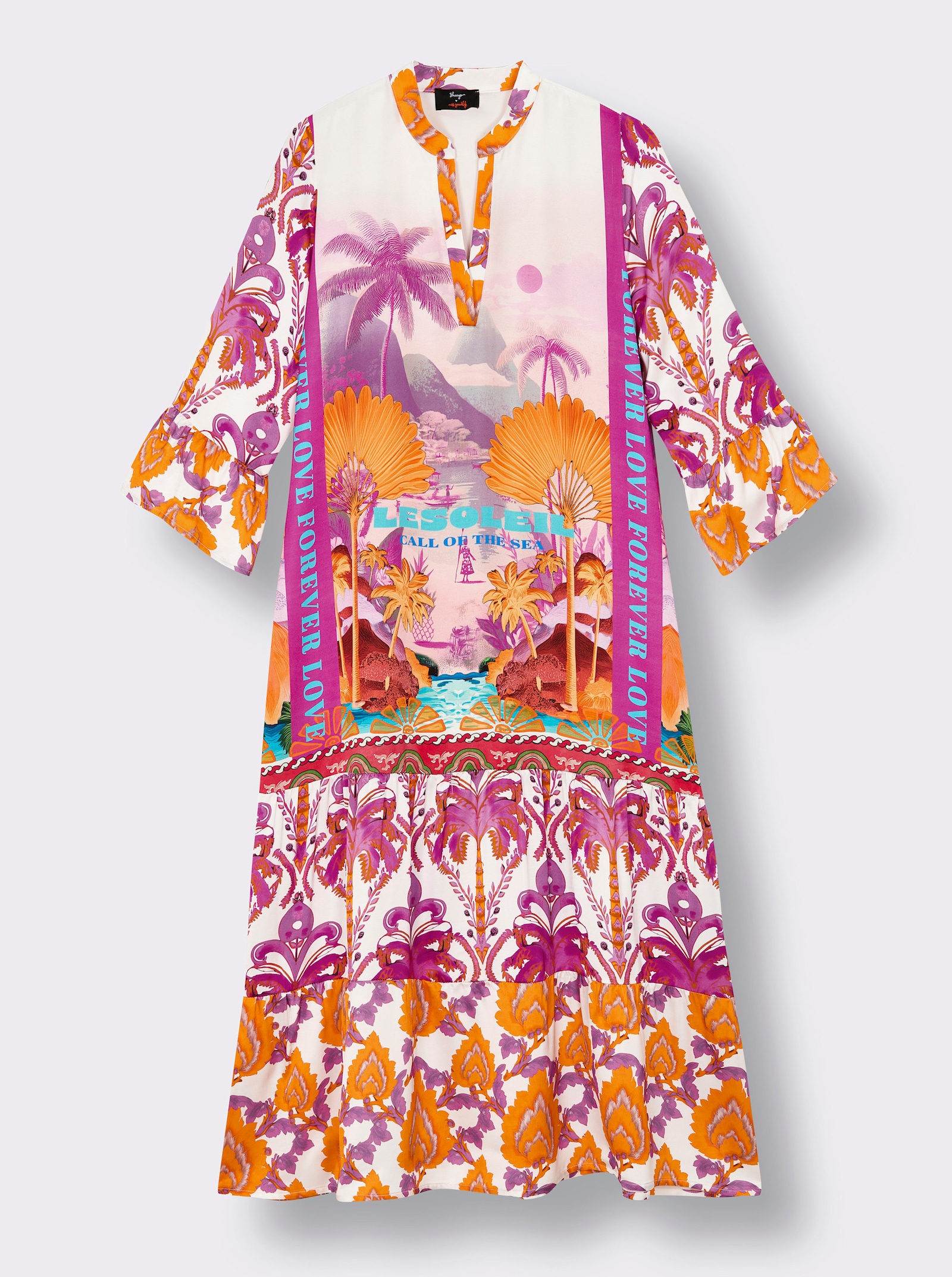 sheego loves miss goodlife Stufenkleid in Maxilänge - ecru-violett-bedruckt