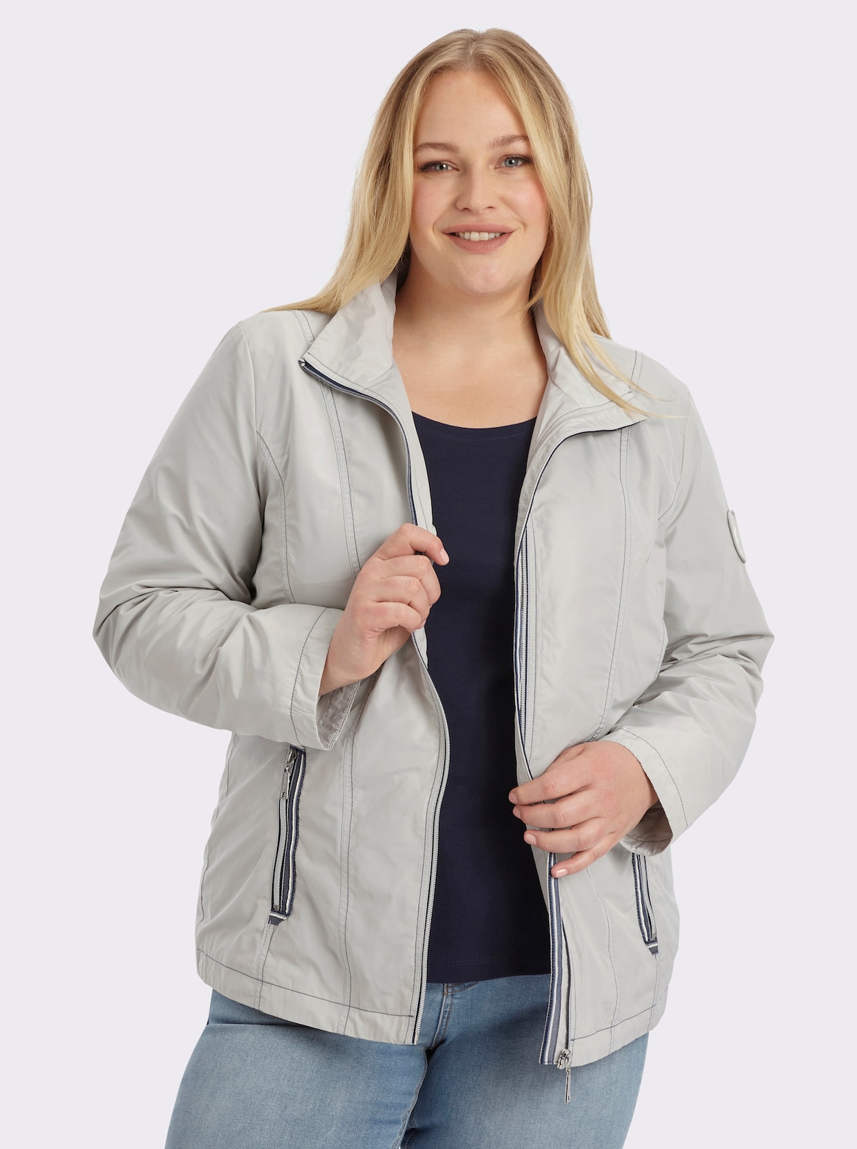 Übergangsjacke mit kontrastfarbigen Ziernähten - stein