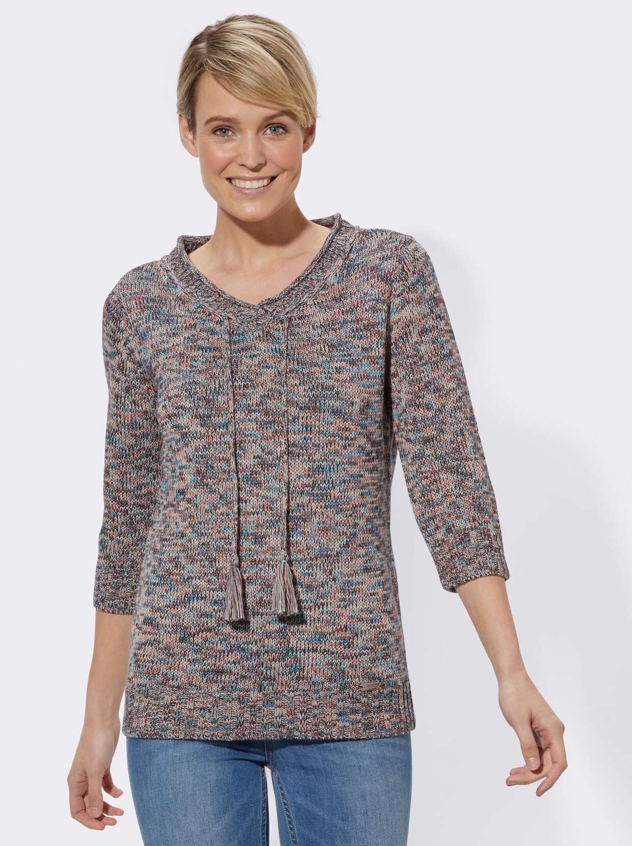 3/4 Arm-Pullover - blau-terra-meliert
