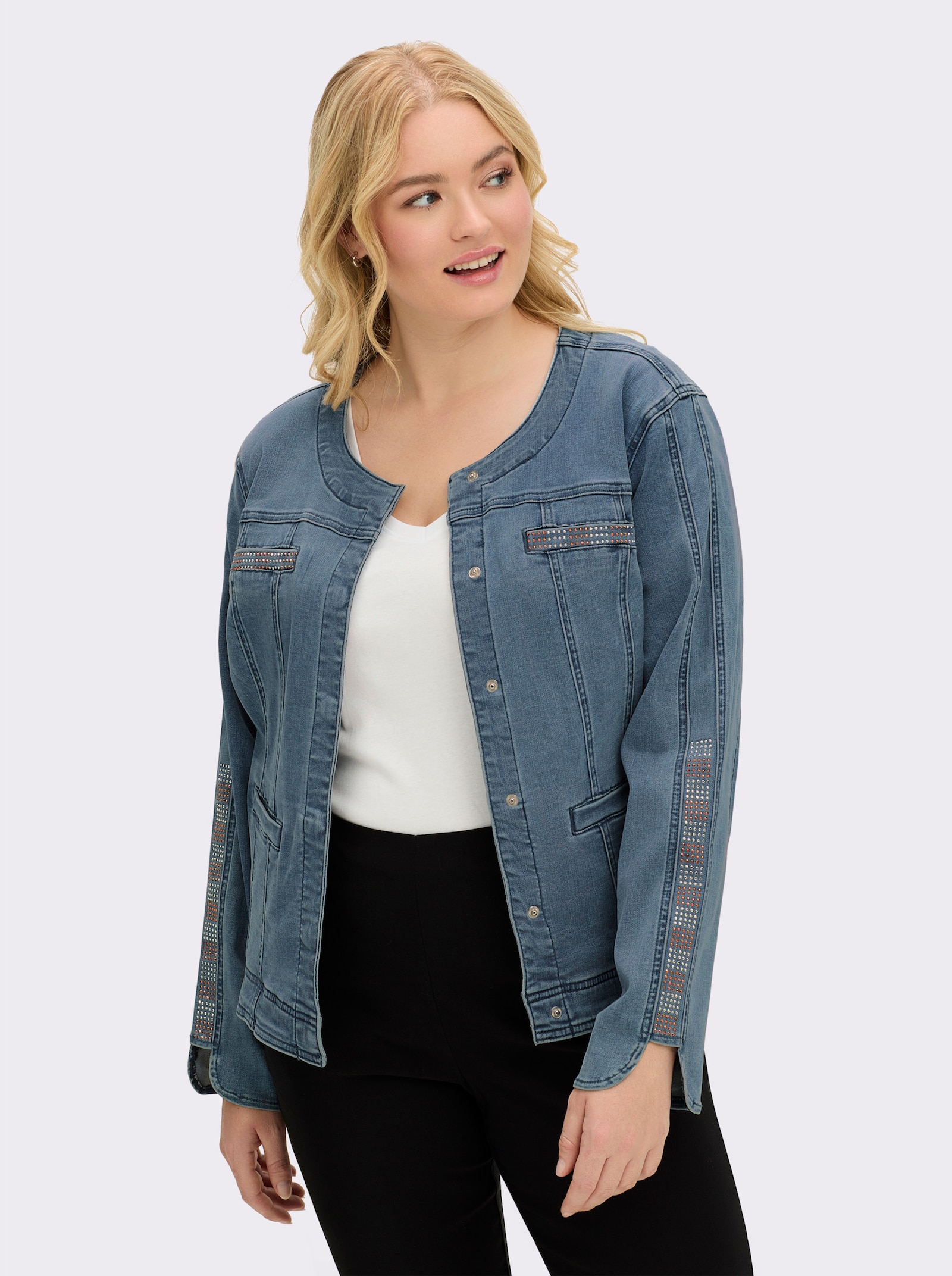 Jeansblazer mit glitzernden Details - blue-bleached