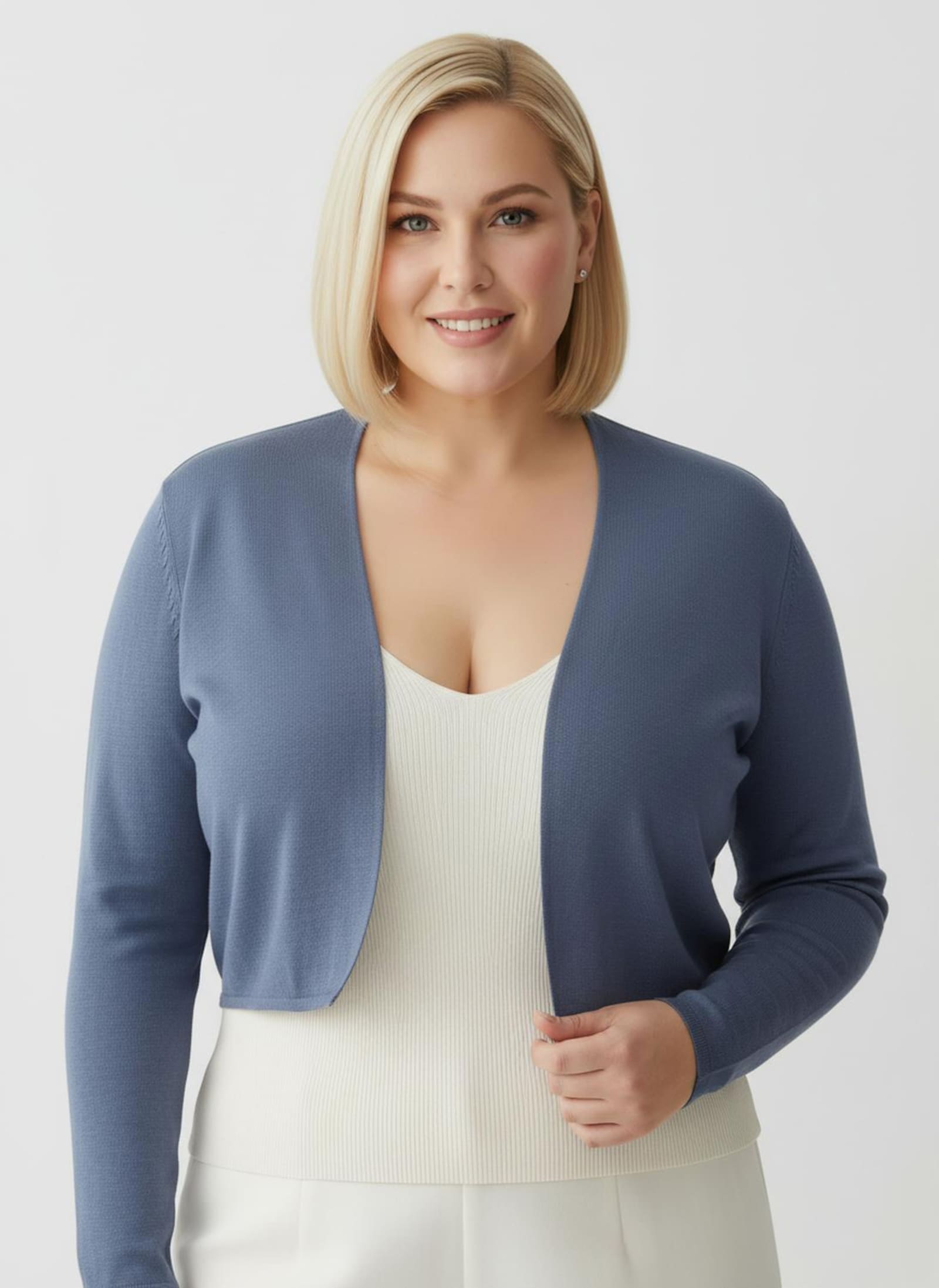 Bolero Feinstrick-Qualität, verschlusslos - rauchblau