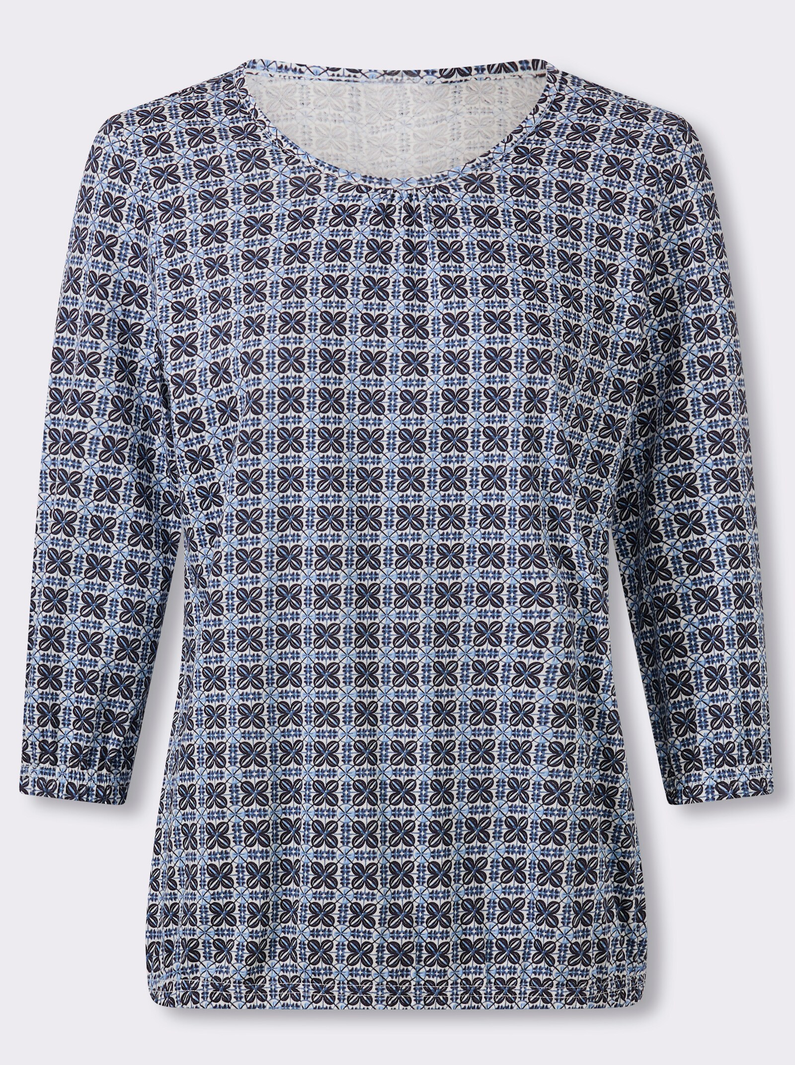 3/4-Arm-Shirt im Minimal-Druck - himmelblau-ecru-bedruckt