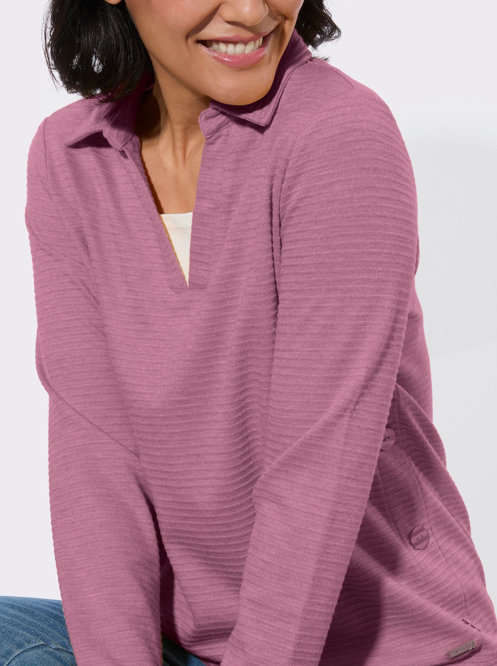 Poloshirt mit seitlicher Knopfleiste - malve-meliert