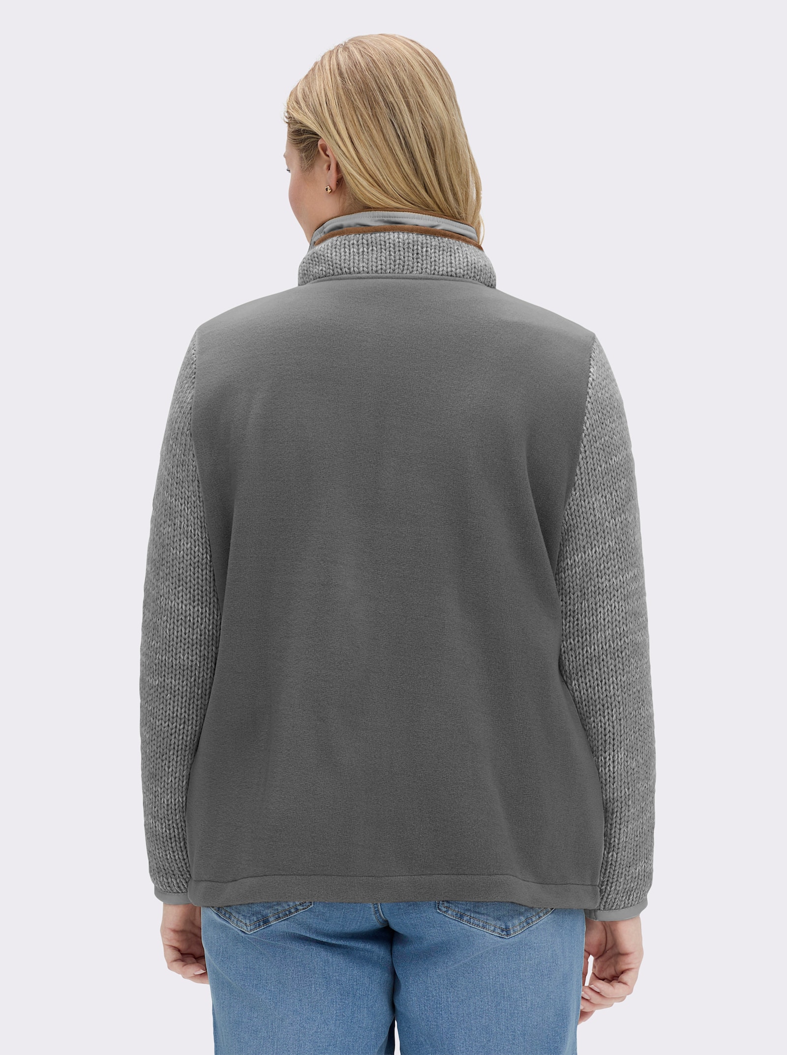 Fleecejacke im Mix aus Fleece und Strick - grau-meliert