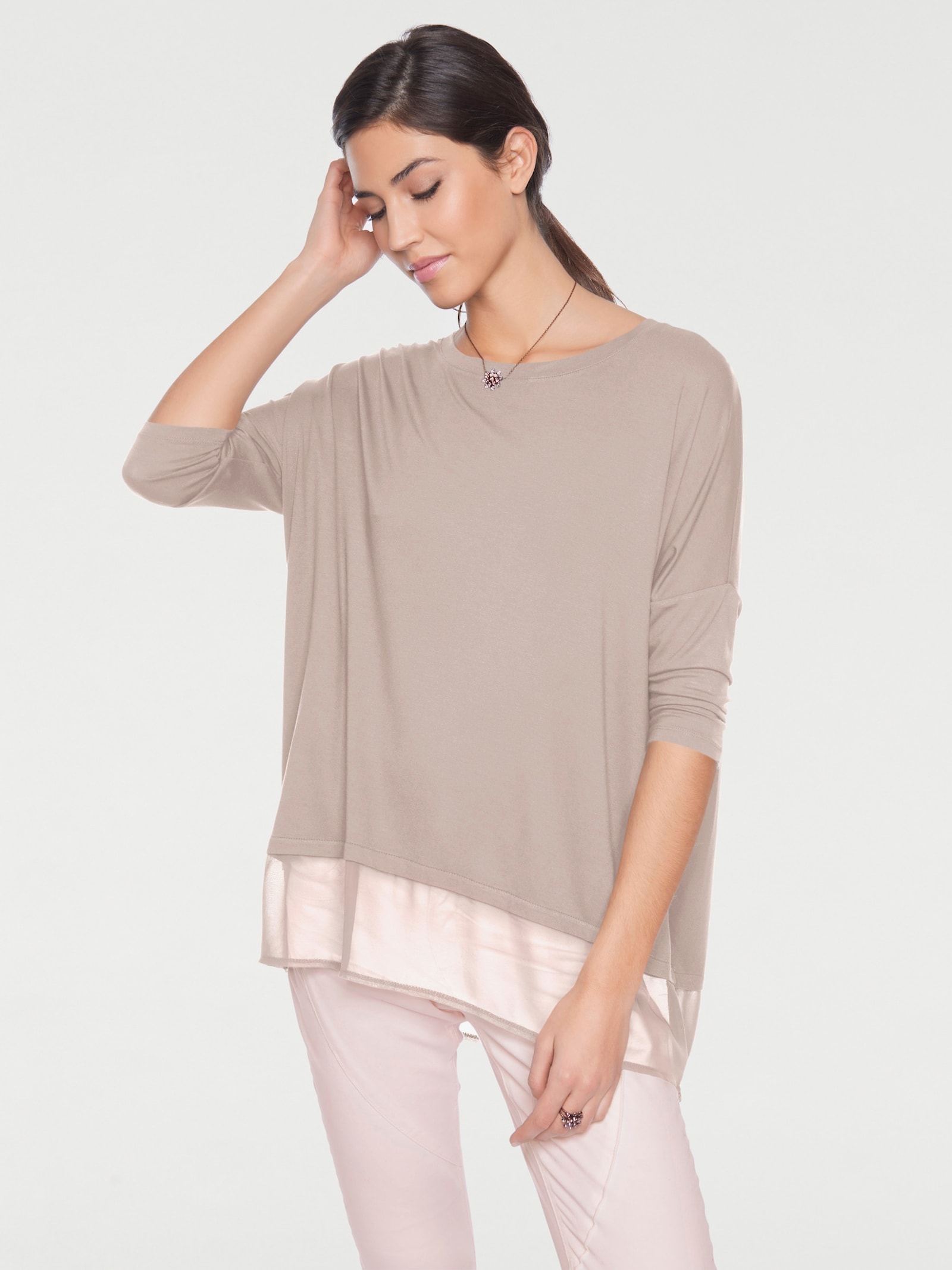 heine T-shirt ample avec ourlet en mousseline - couleur poudre