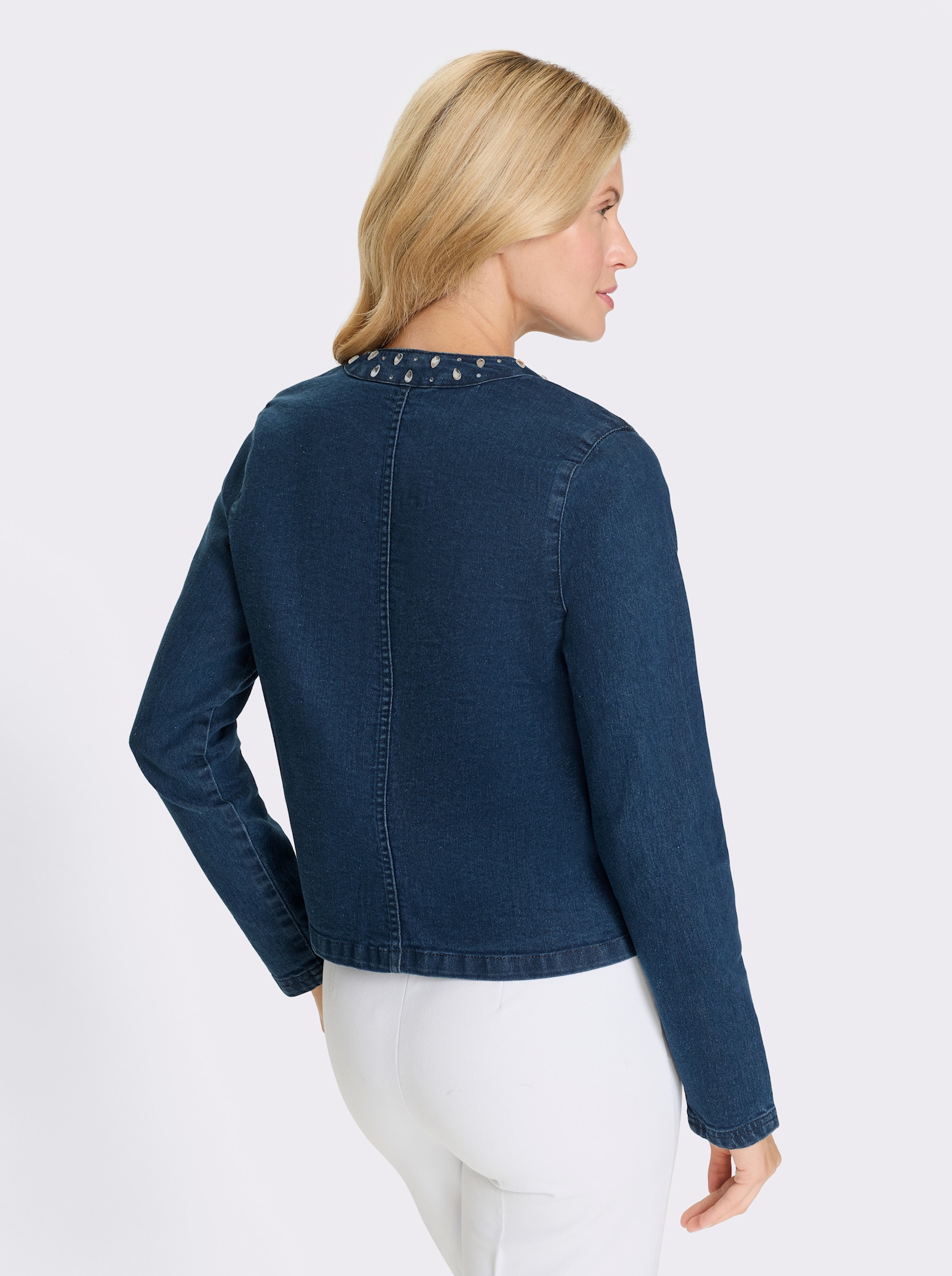 Jeansjacke mit Glitzersteinchen - blue-stone-washed