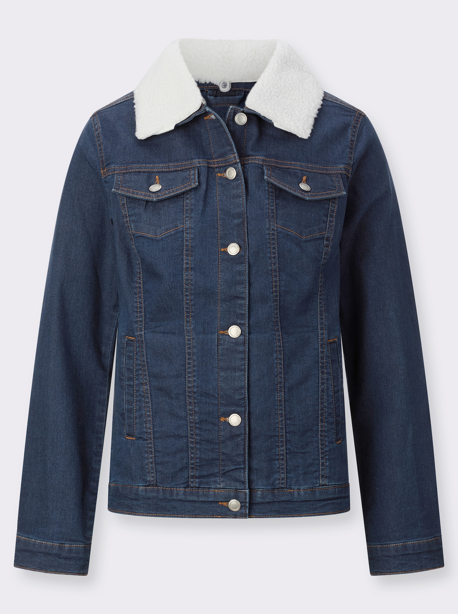 Jeansjacke mit Pelz-Imitat-Kragen - blue-stone-washed