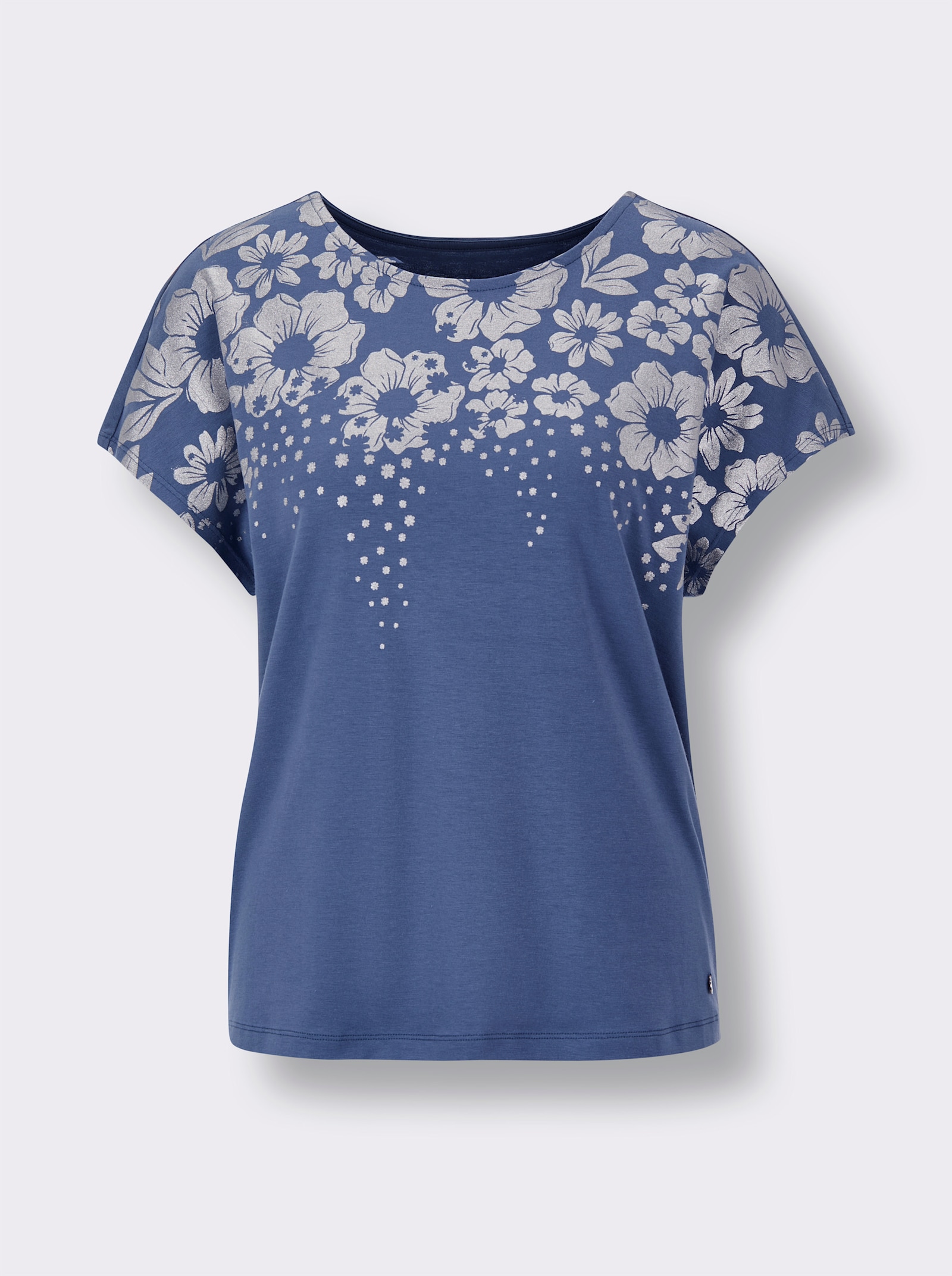 CREATION L PREMIUM Kurzarmshirt mit Foliendruck - rauchblau-bedruckt