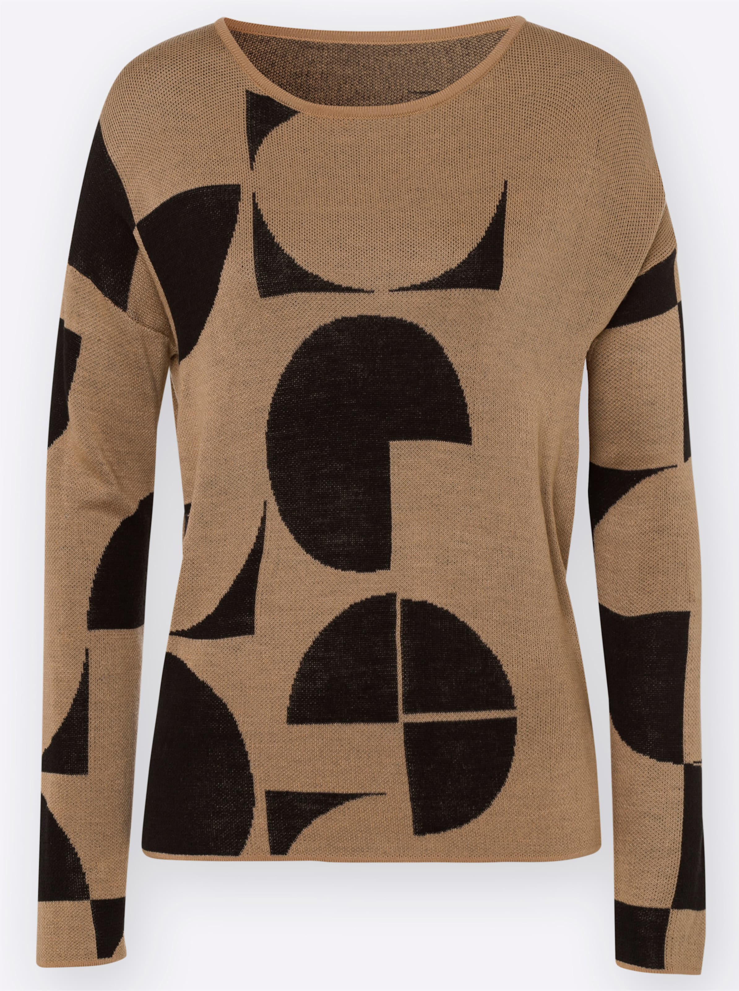 Damen Jacquardpullover mit grafischem Muster camel-schwarz-gemustert, Größe 46 - Bild 2