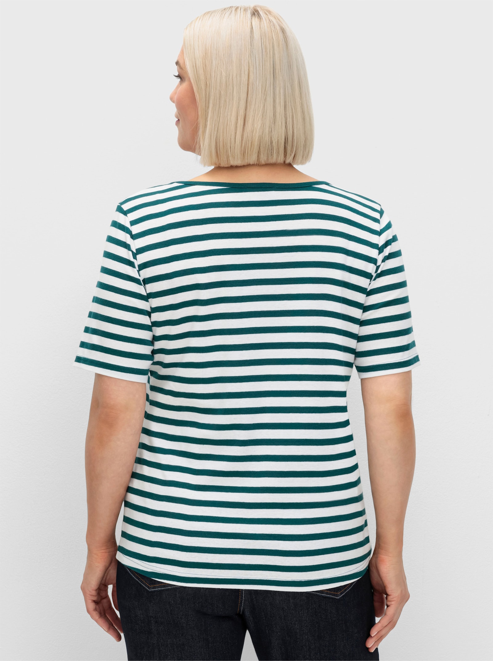 sheego Streifenshirt mit Rundhalsausschnitt - petrol-weiss