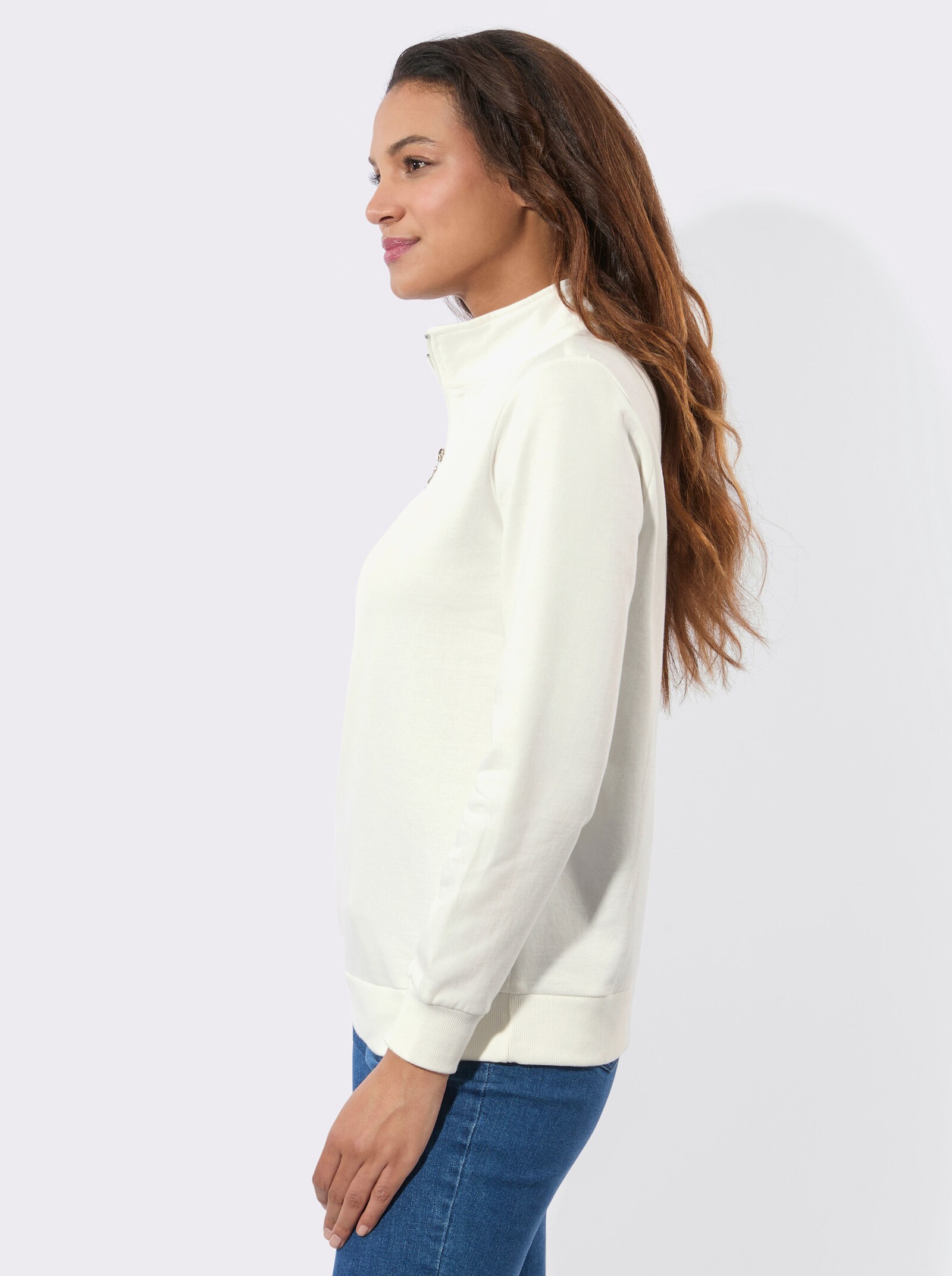 Sweatshirt mit Troyerkragen - ecru