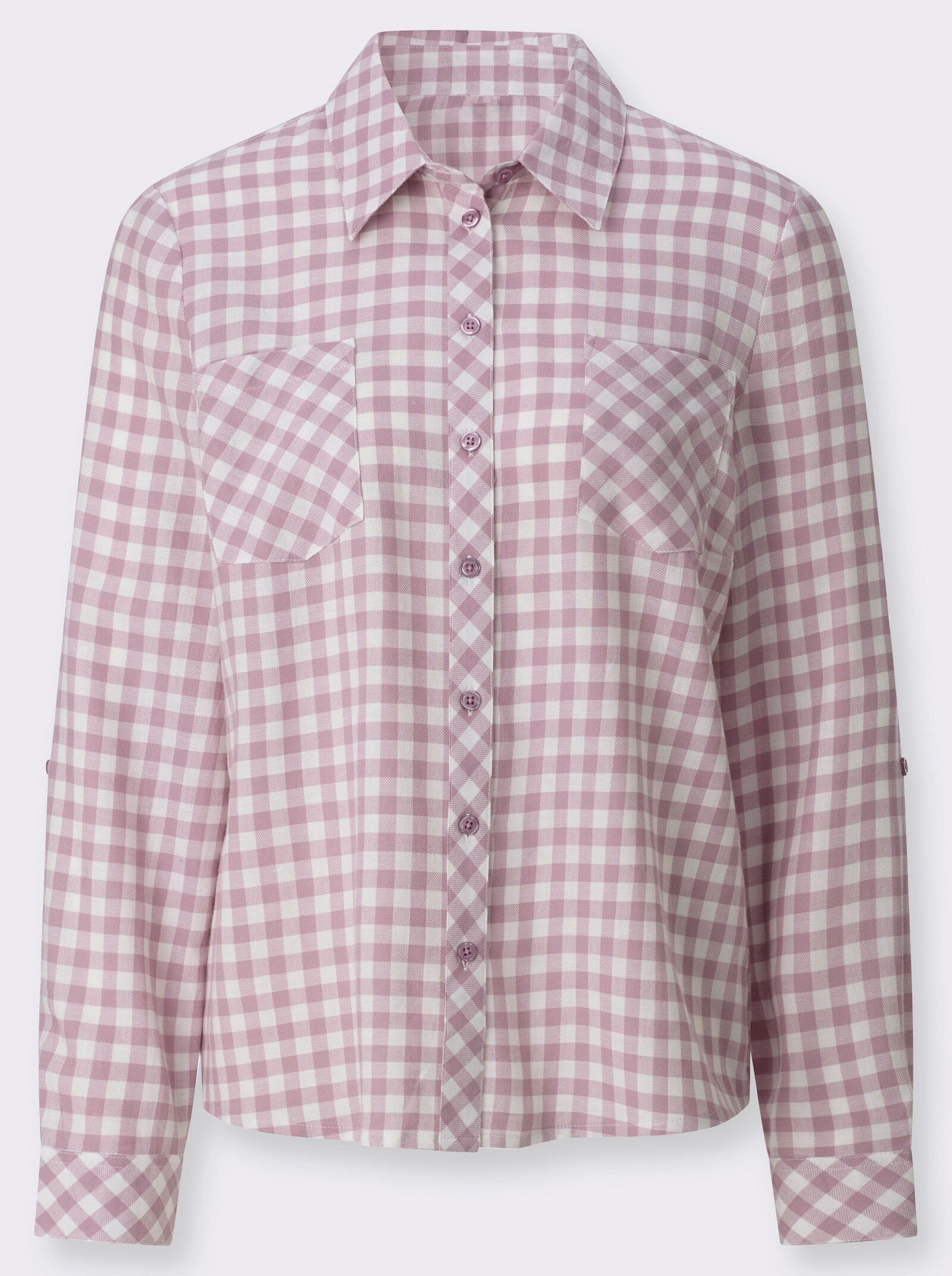 Flanellbluse im Karo-Dessin - mauve-ecru-kariert
