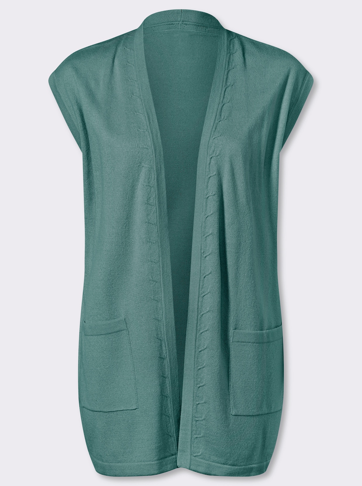 Mouwloos vest in lang model - salie