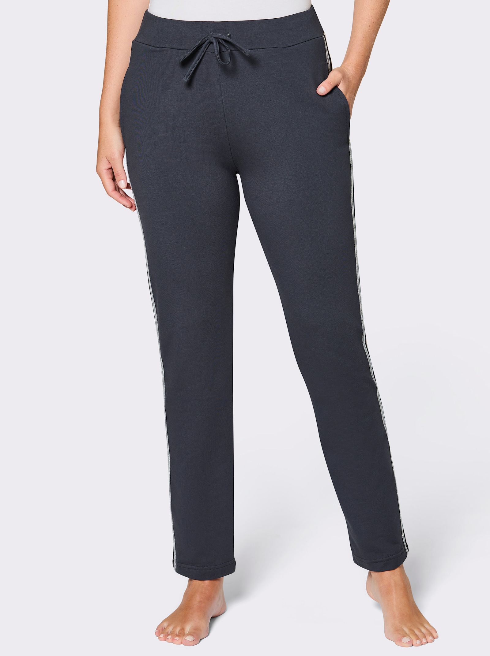 Plantier Dehnbund-Hose mit glitzerndem Galonstreifen - anthrazit-goldfarben