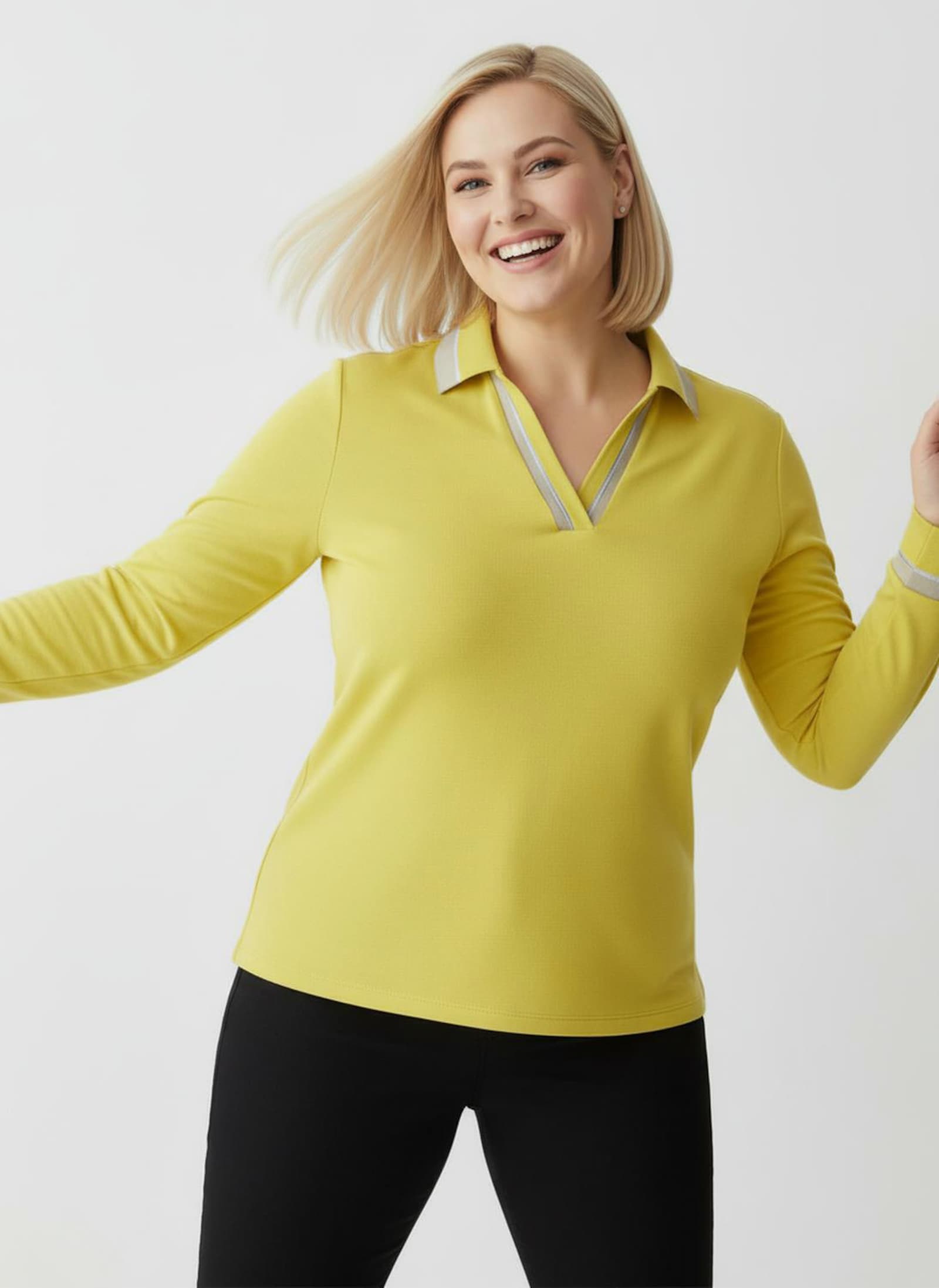 Poloshirt mit Kontrast-Akzenten - limone-sand-gemustert