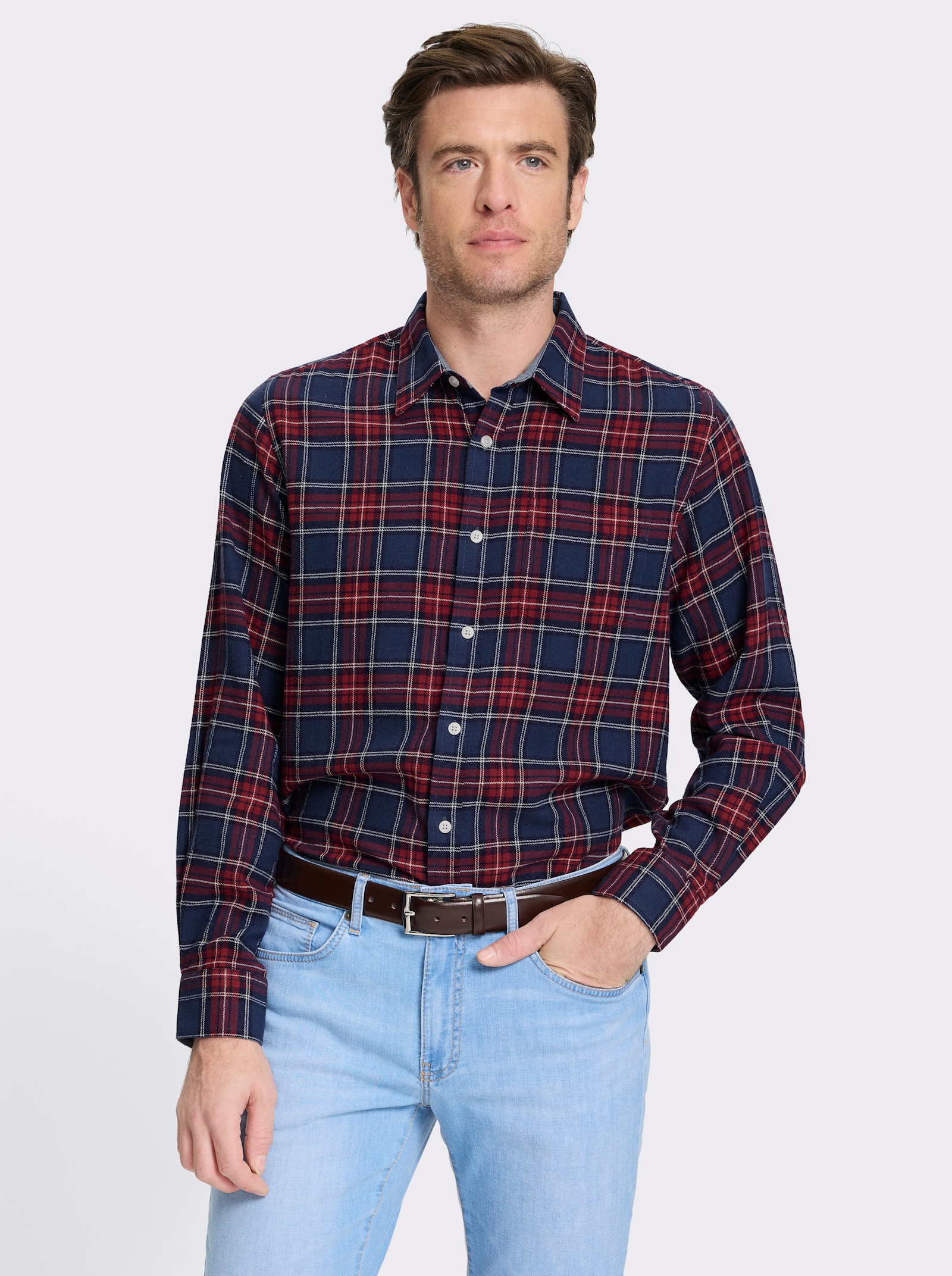 Marco Donati Langarmhemd in Flanell-Qualität - marine-kirsche-kariert