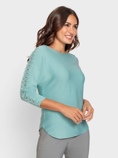 3/4 Arm-Pullover mit Glitzersteinchen - mint