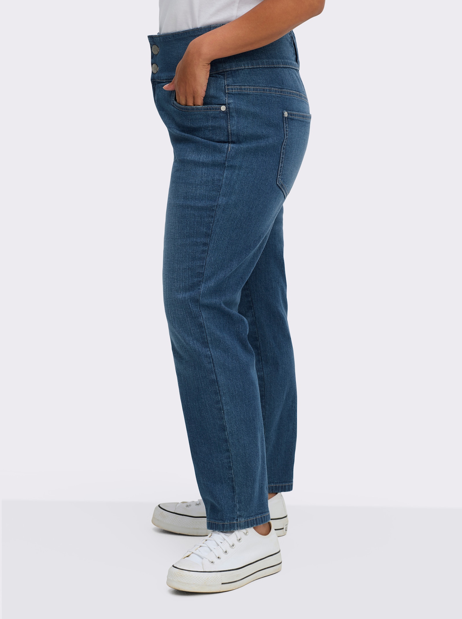 sheego High waist jeans met smalle pijpen - blue-stonewashed