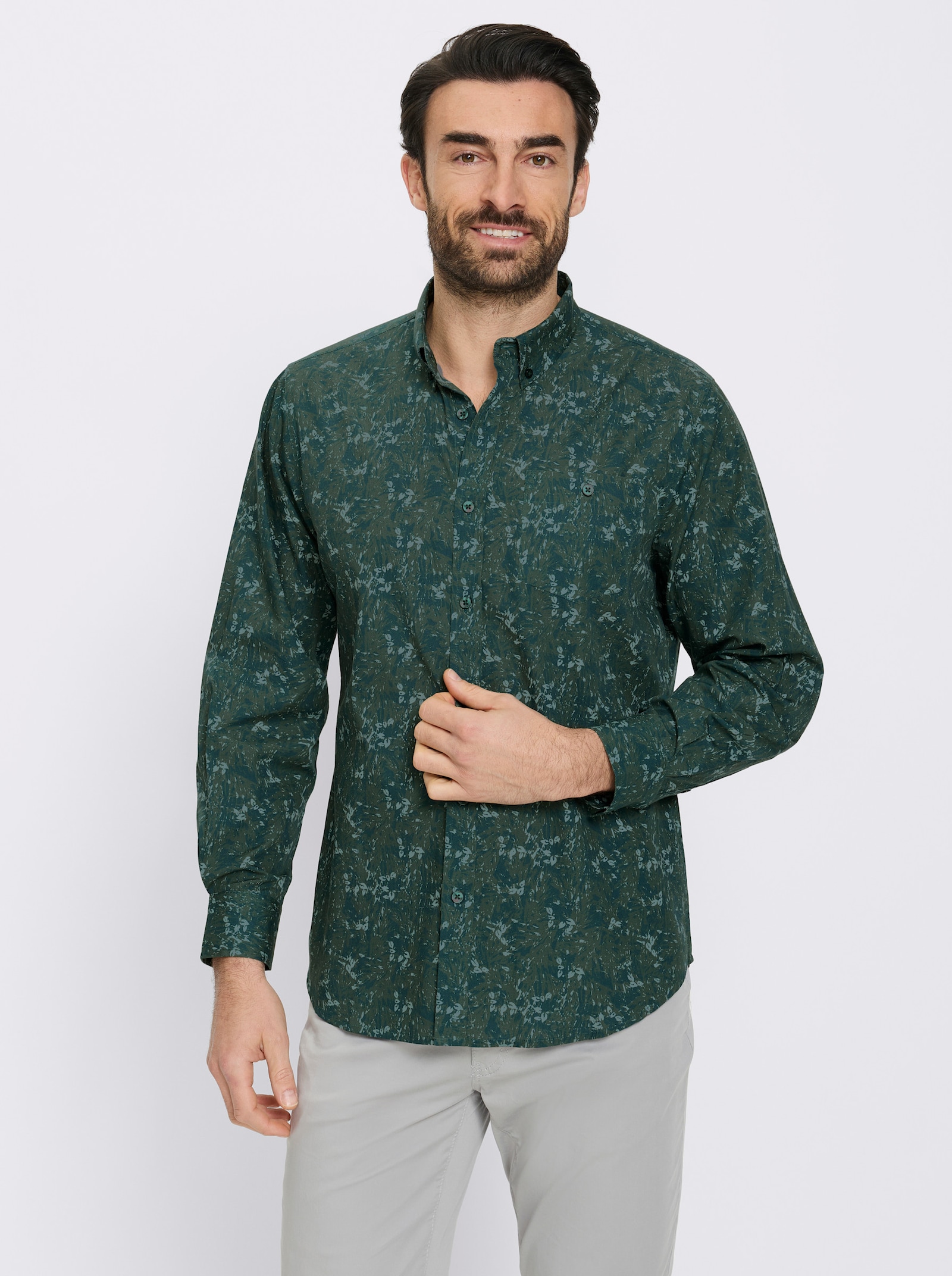 Marco Donati Langarmhemd mit Allover-Print - moos-gemustert