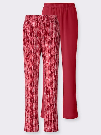 Comfortbroek met wijde pijpen - aardbei + aardbei/ecru bedrukt