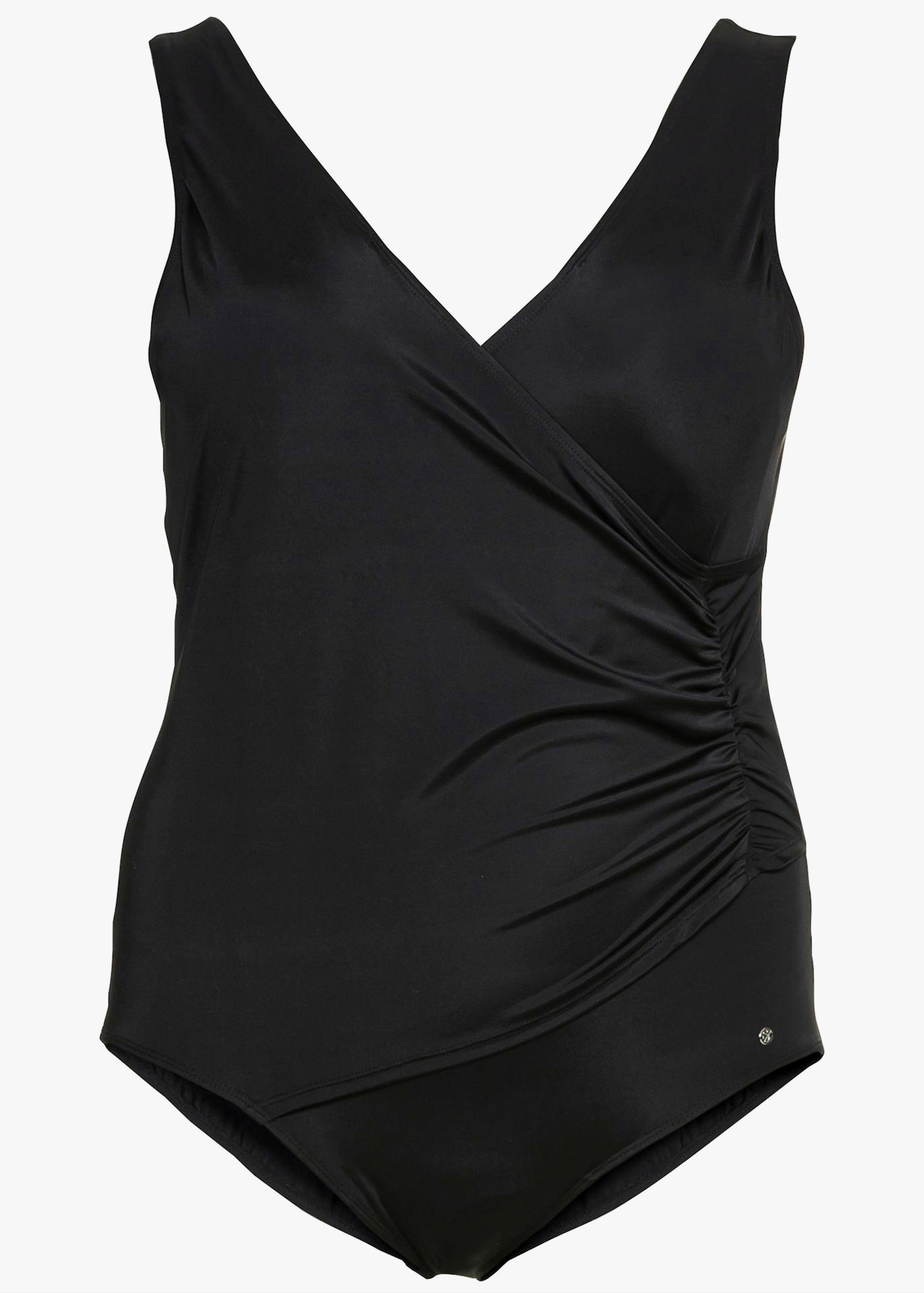 sheego Badeanzug in Wickeloptik - schwarz