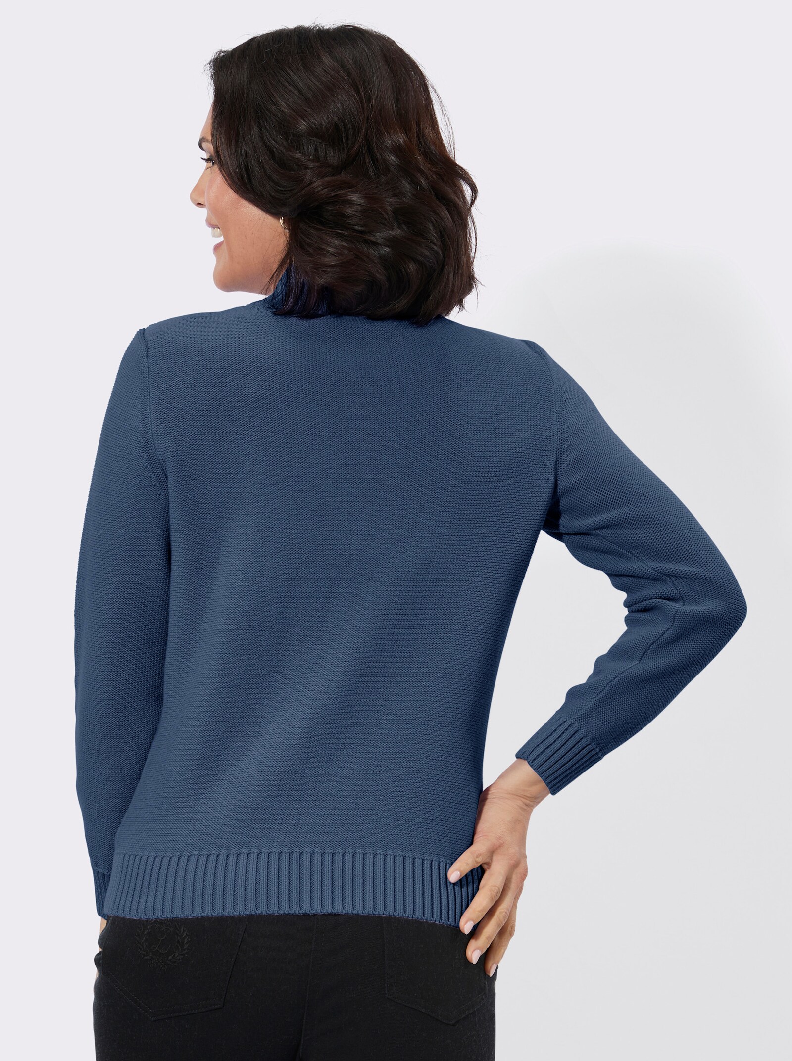 Stehkragenpullover mit gerippten Abschlüssen - jeansblau