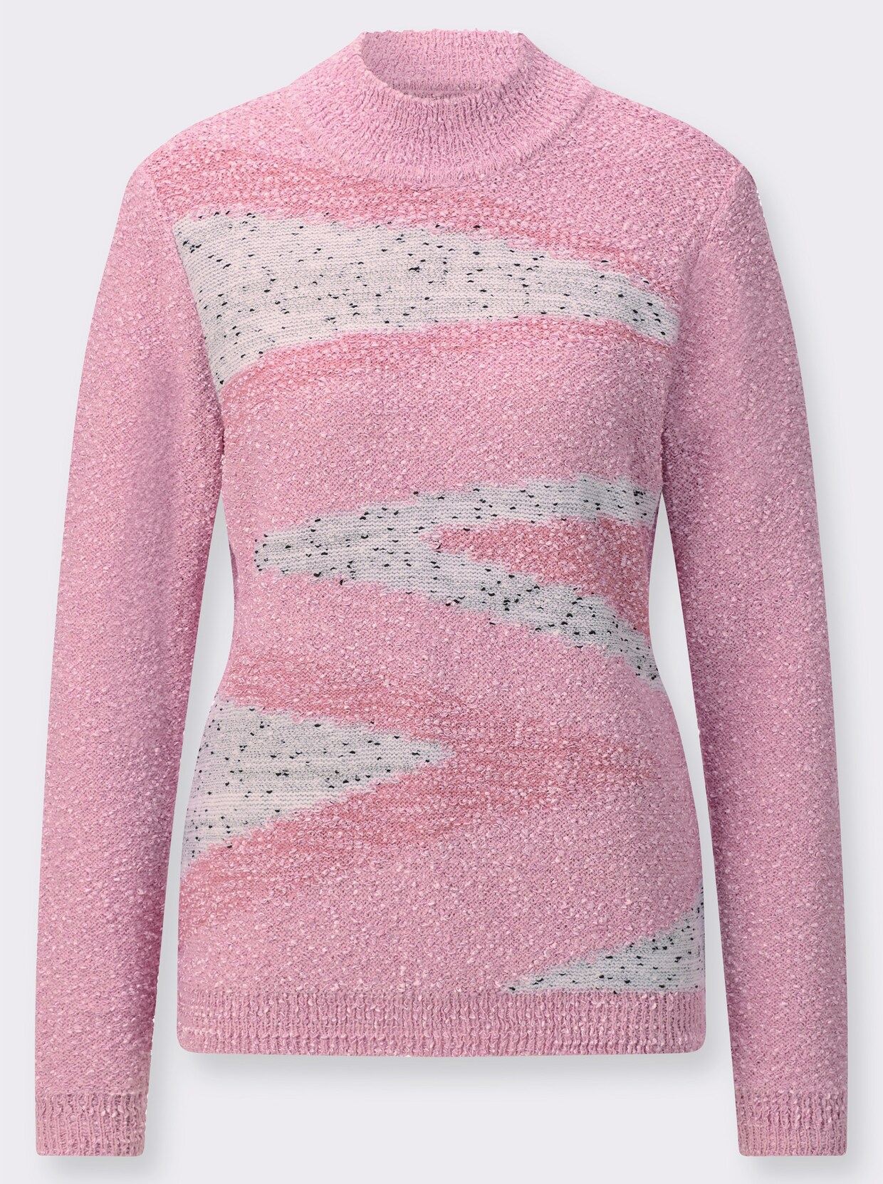 Stehkragenpullover - rosé-gemustert