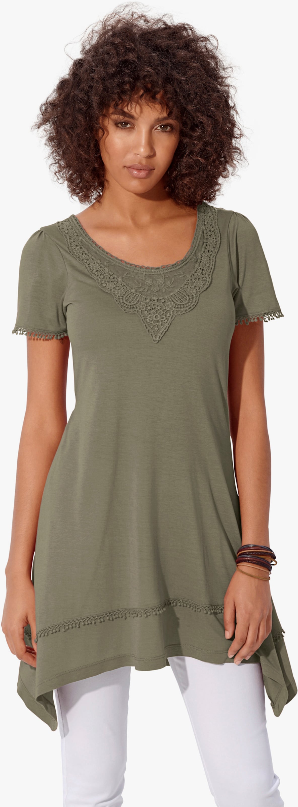 heine Longshirt mit Zipfelsaum - oliv