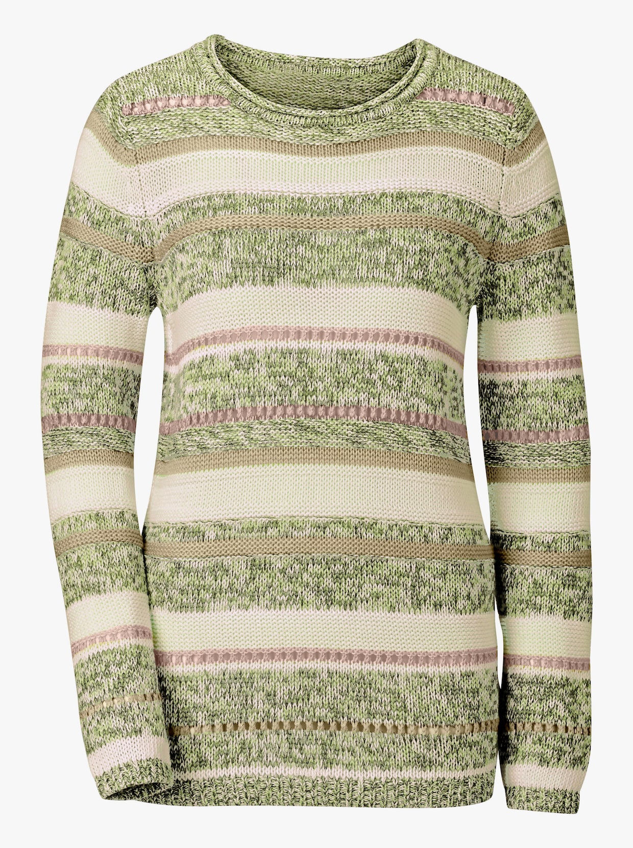 Pletený svetr s proužkovaným vzorem - zelená-ecru-proužek