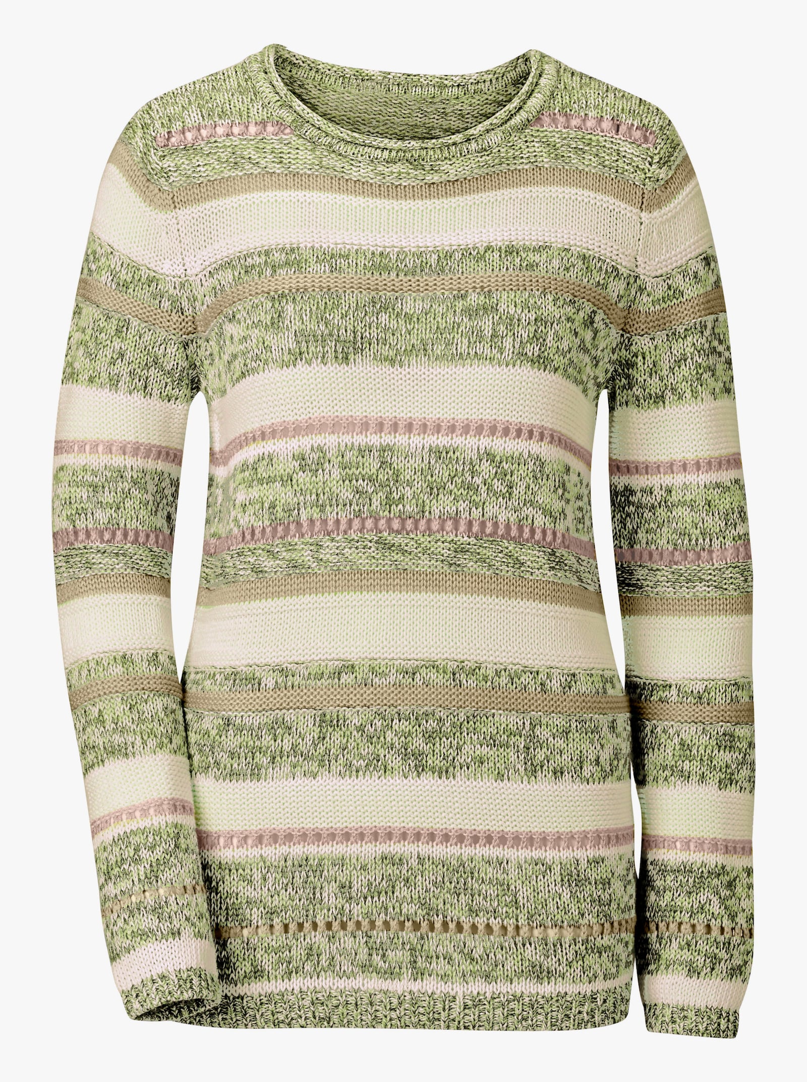 Strickpullover mit Streifen-Muster - grün-ecru-gestreift