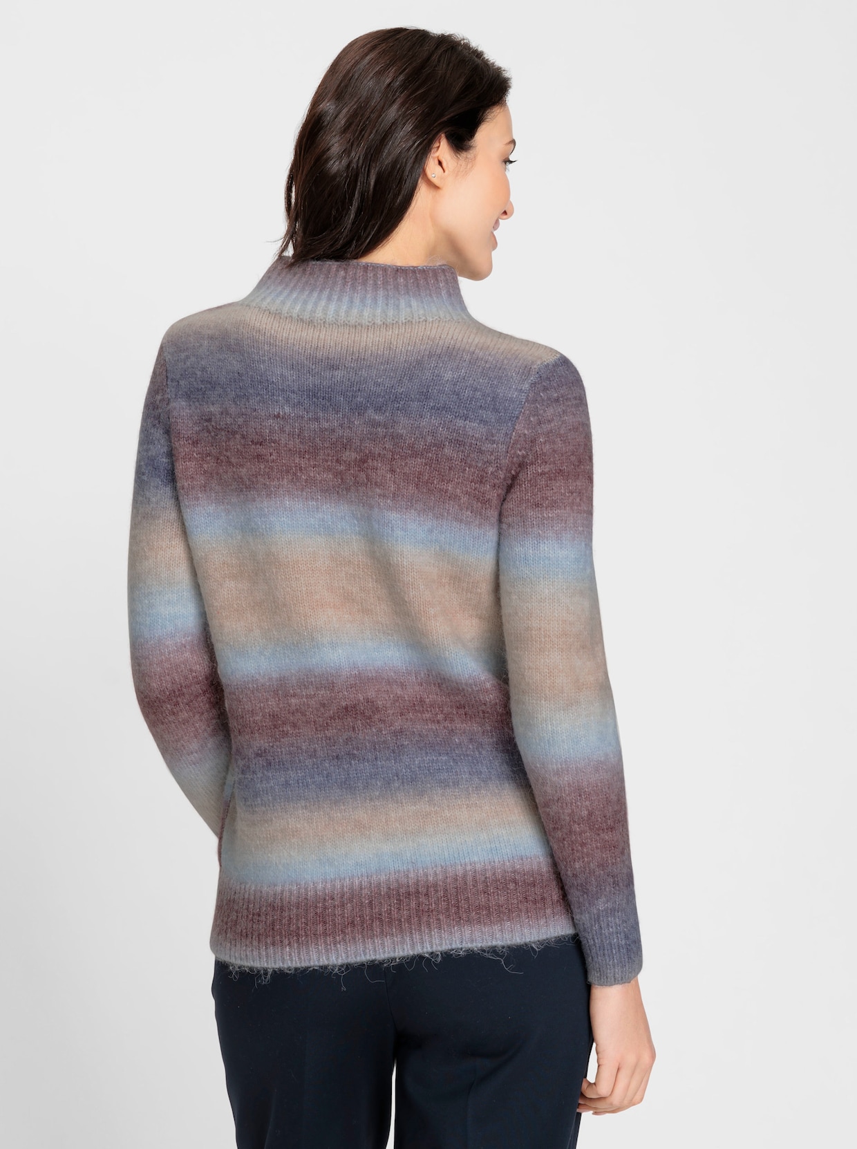 Stehkragenpullover - hellblau-marine-gemustert