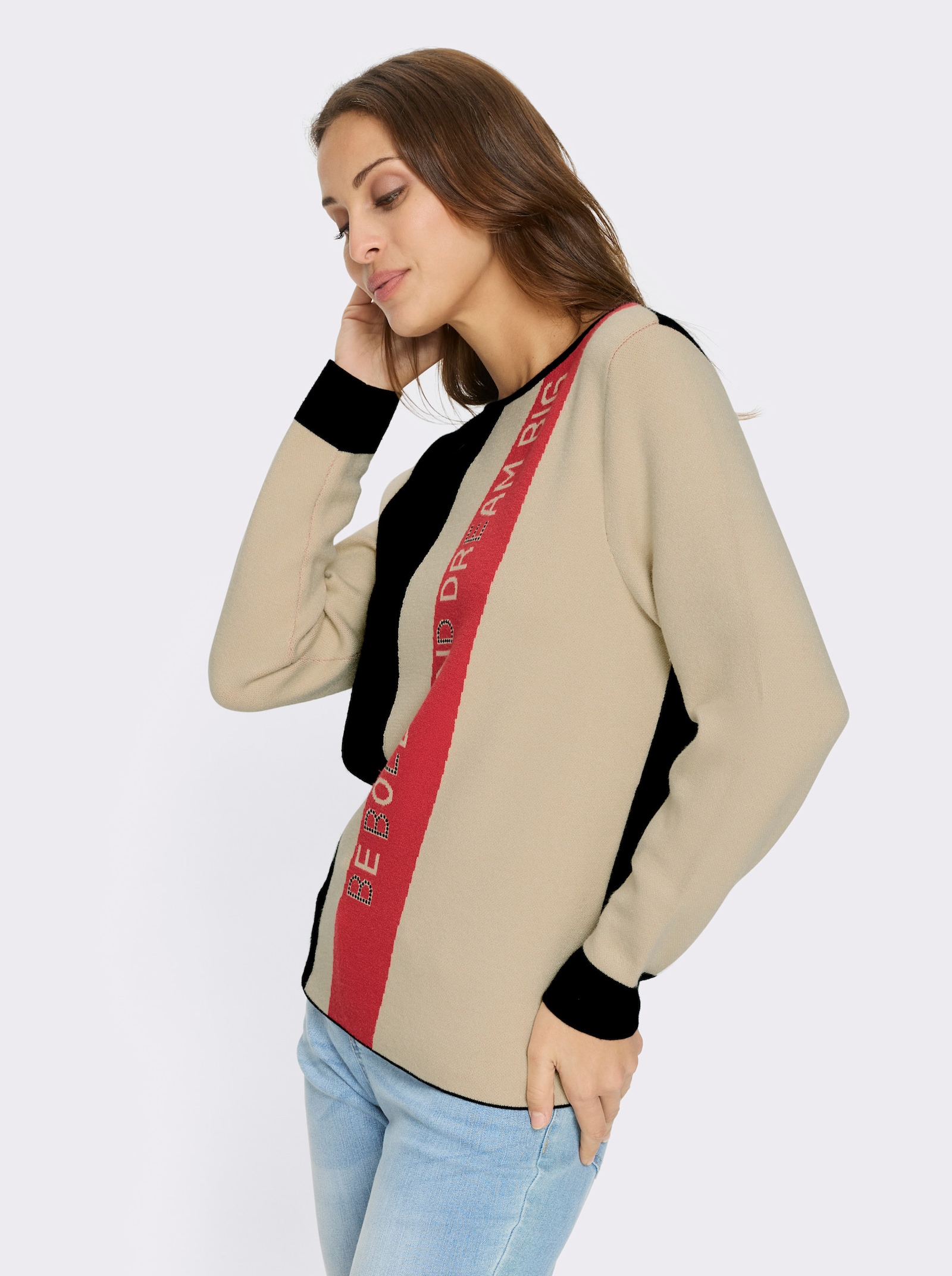 Pull à manches longues avec dos uni - noir-sable à motifs