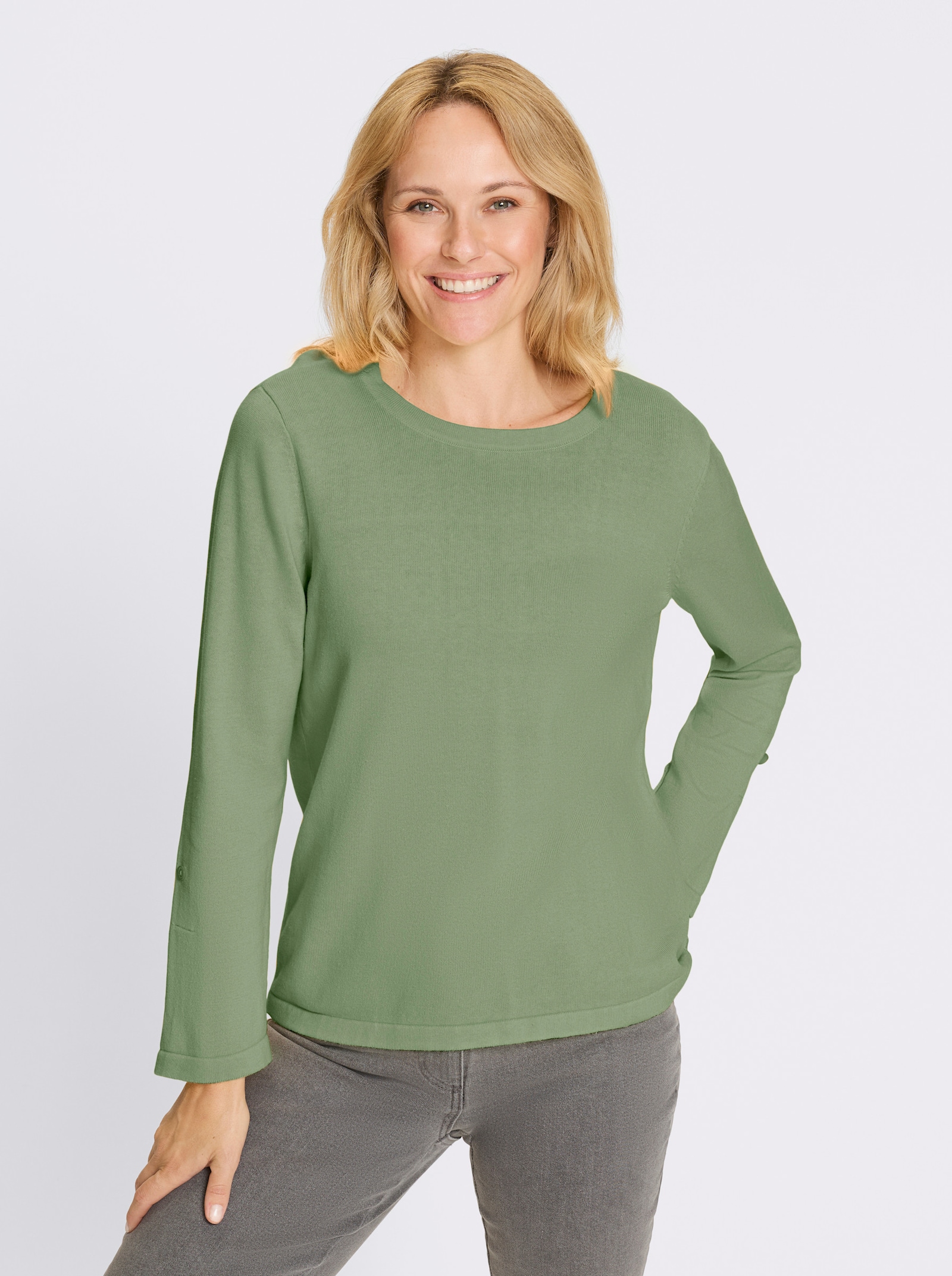 3/4 Arm-Pullover aus reiner Baumwolle - eucalyptus