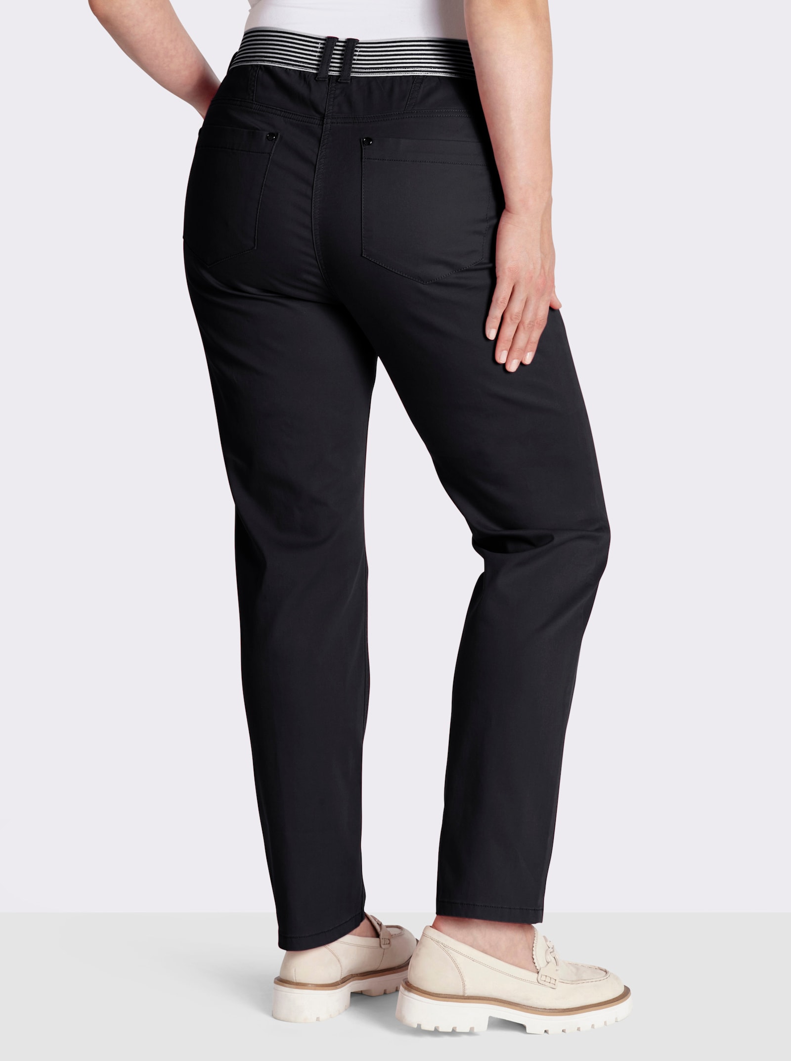 sheego 5-Pocket-Hose mit gestreiften Dehnbund-Einsätzen - schwarz