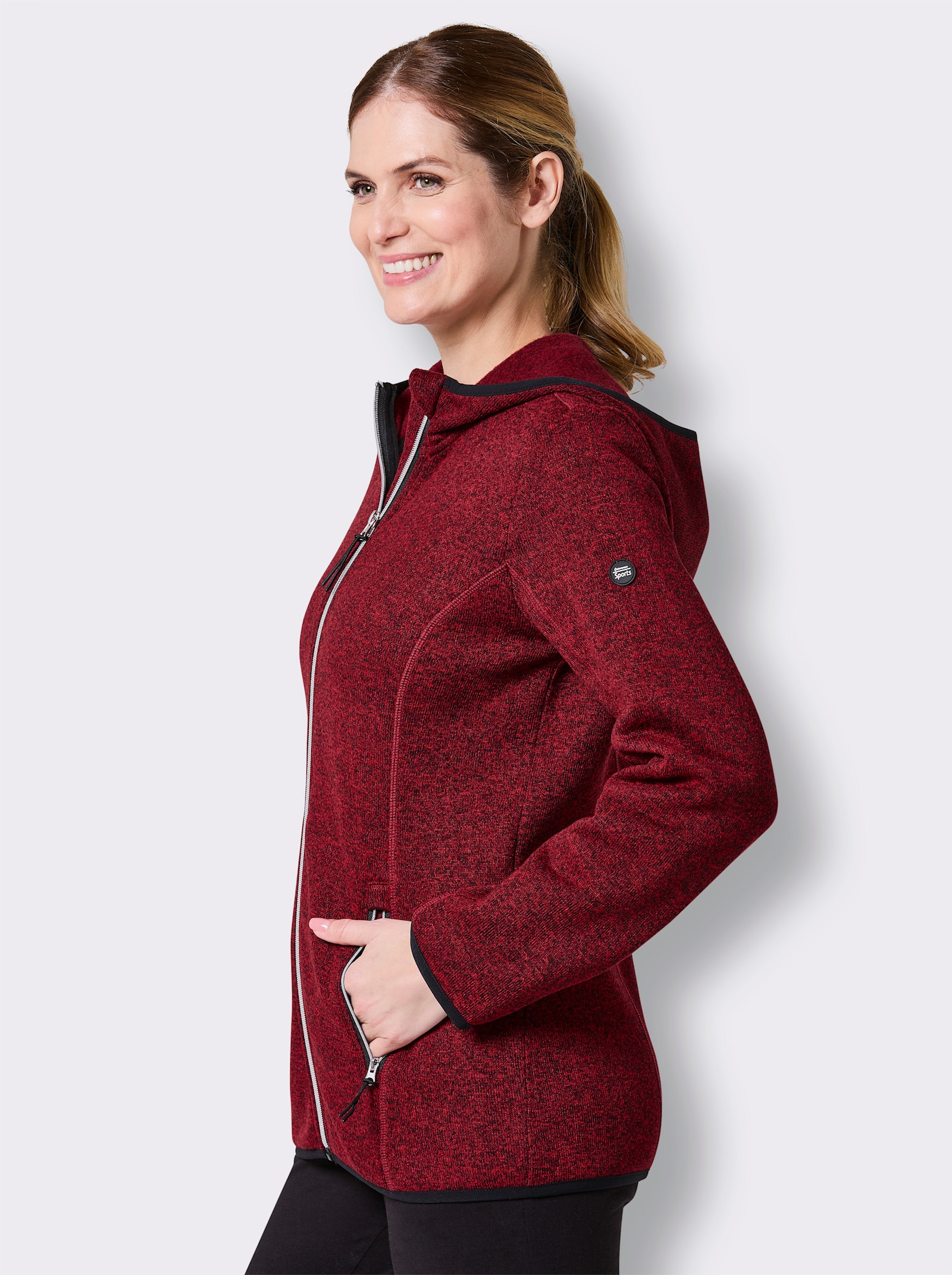 Catamaran Sports Strickfleecejacke mit Kapuze - rot-meliert