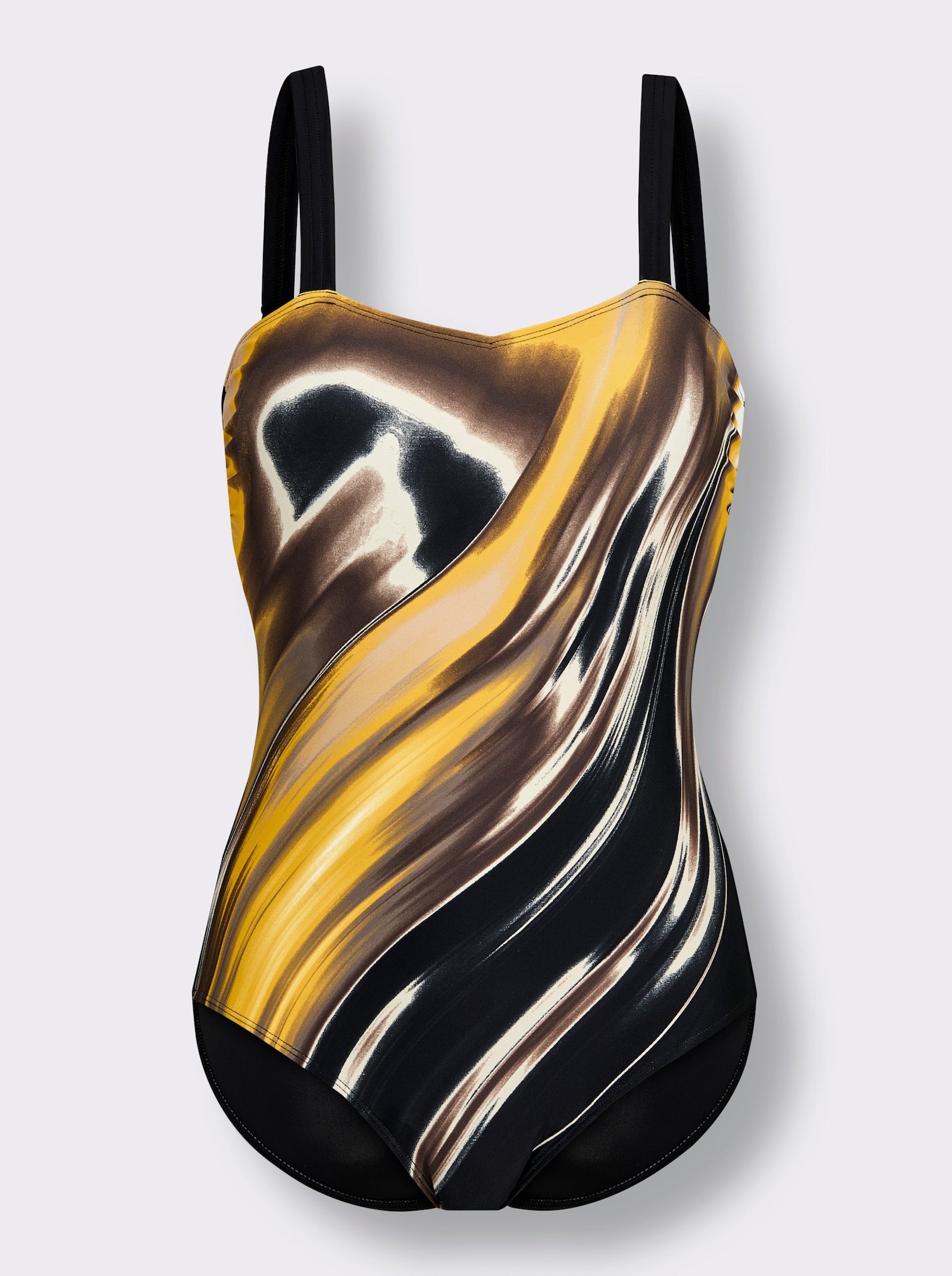 feel good Badeanzug mit Halbkorsage - schwarz-sand-bedruckt