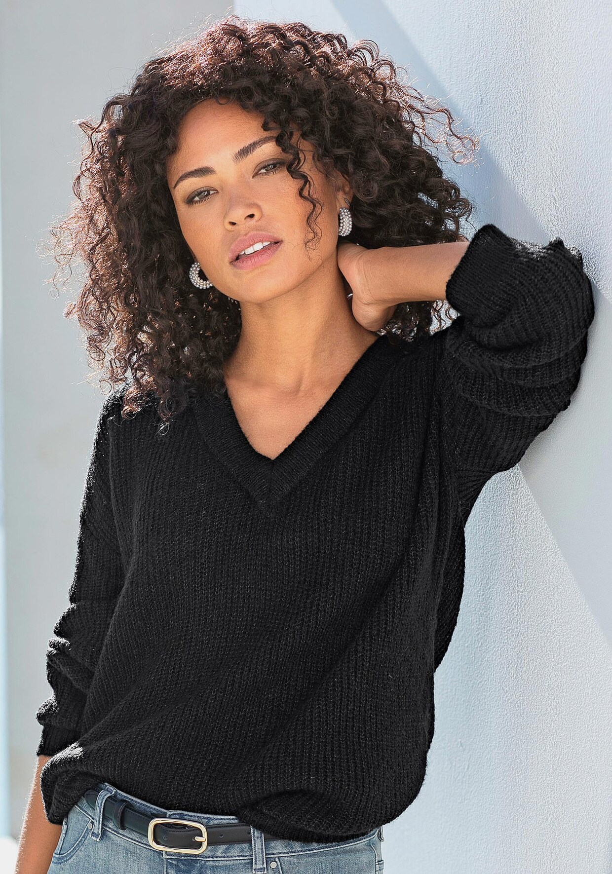 LASCANA V-Ausschnitt-Pullover - schwarz