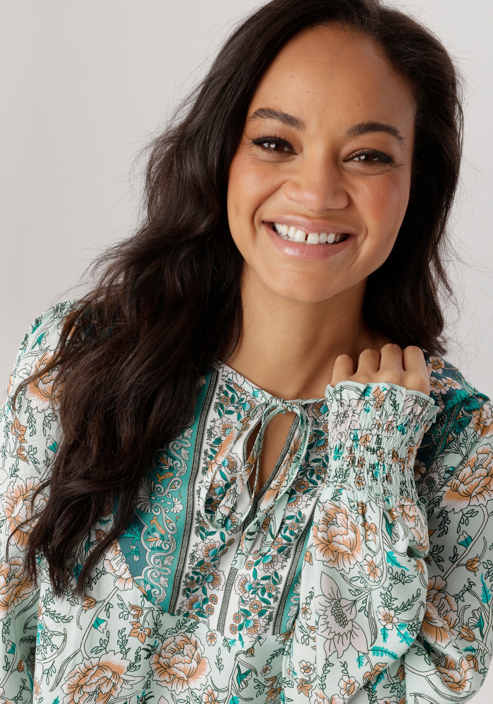 Aniston PLUS Schlupfbluse - türkis-braun-weiß-schwarz